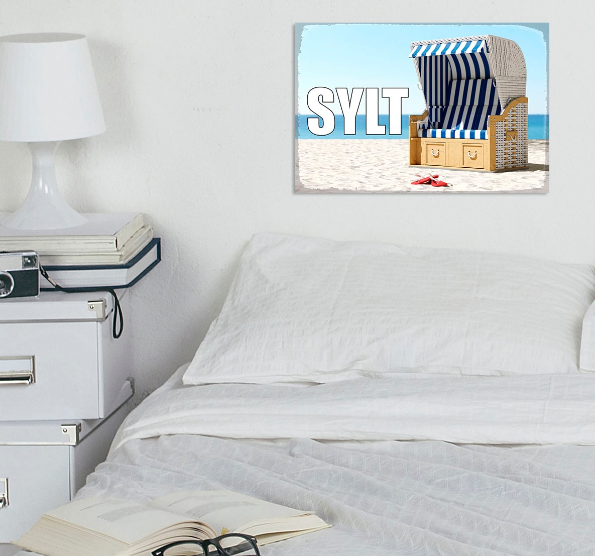 queence Metallbild "Sylter Strandkorb" Meer  Schriftzug  Schriftzüge  Stran günstig online kaufen