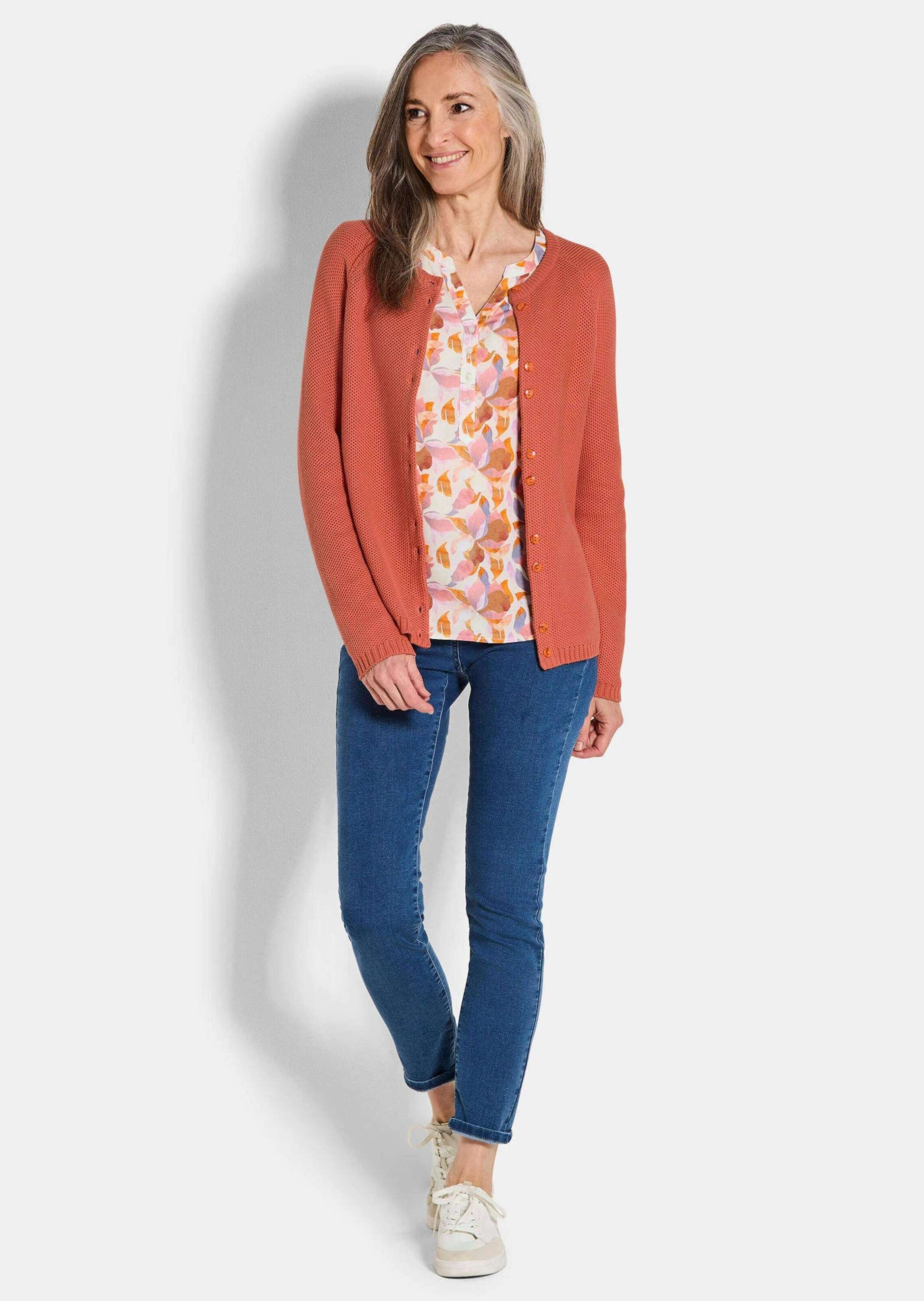 GOLDNER Strickjacke "Kurzgröße Cardigan aus Baumwolle, Rundhals" Piqué-Opti günstig online kaufen