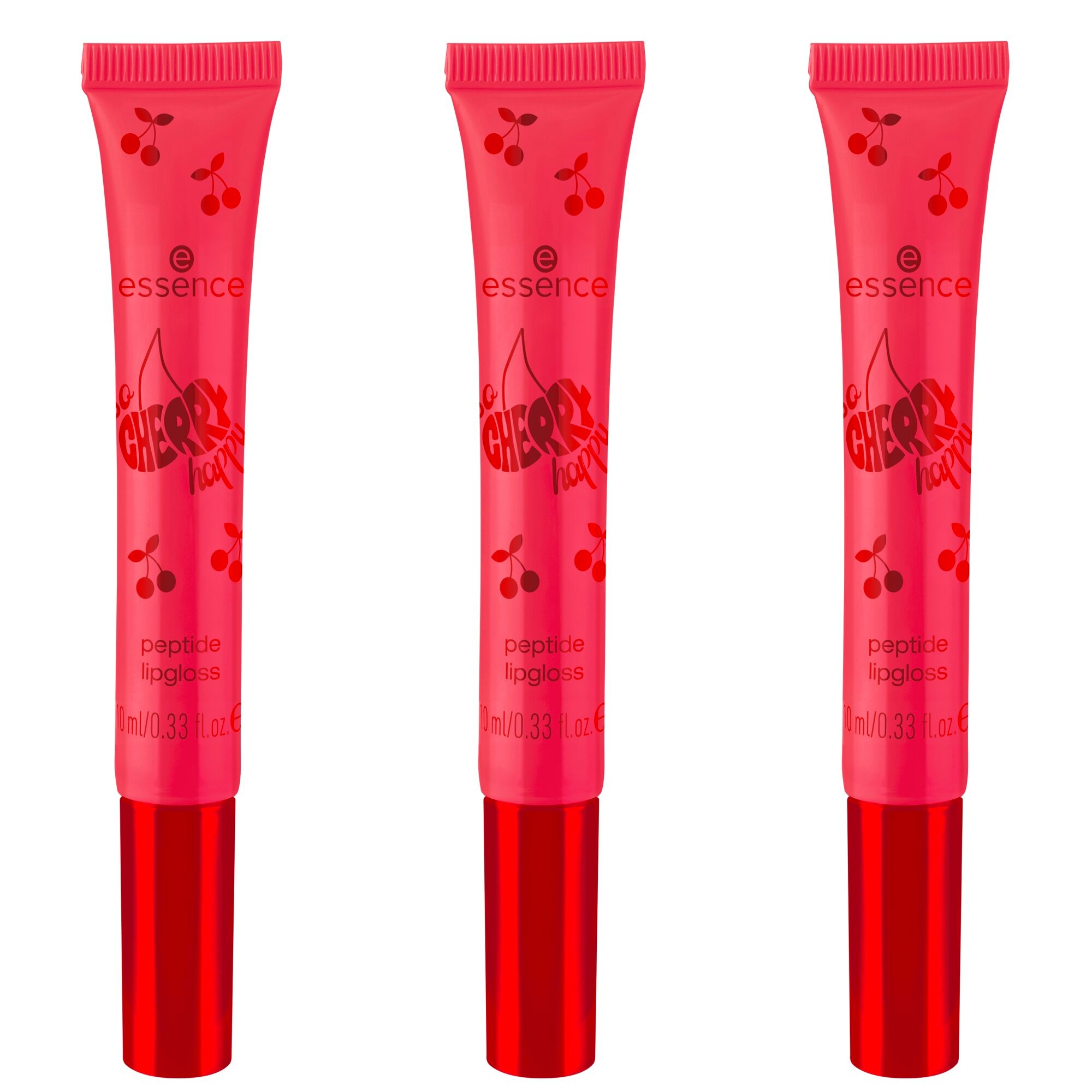 ESSENCE Damen Lipgloss "SO CHERRY happy peptide lipgloss", rot, Lippen-Kosmetika, Pflegender Peptide-Lipgloss, abgeschrägter Aplikator, Ultraglanz.