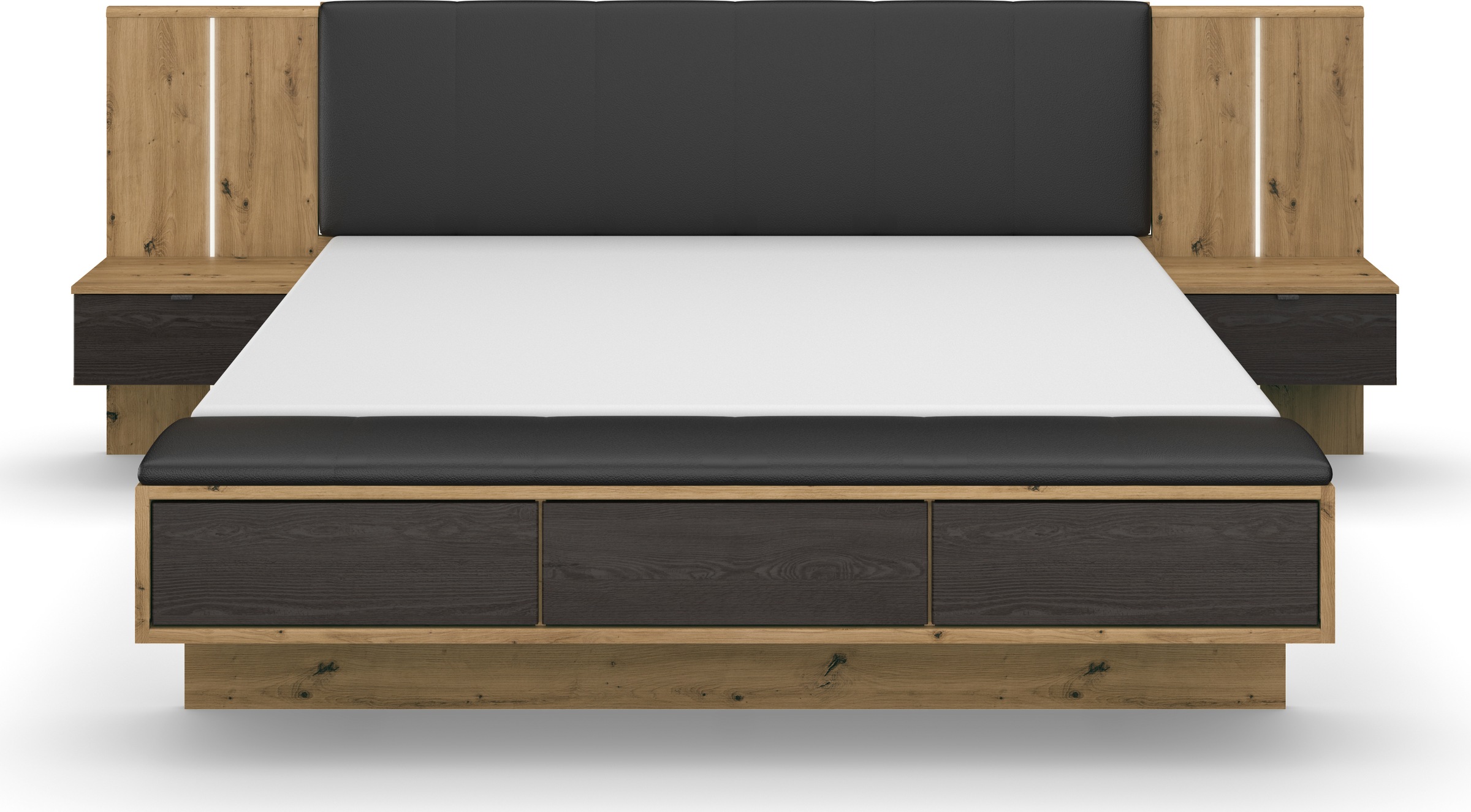 rauch Bettanlage »Bett Doppelbett Komfortbett Funktionsbett APOLLON« Liegefläche 180x200, optional mit Bettbank und Stauraum, 3 tlg. tlg. Polster-Kopfteil in Lederoptik black, mit Beleuchtung MADE IN GERMANY