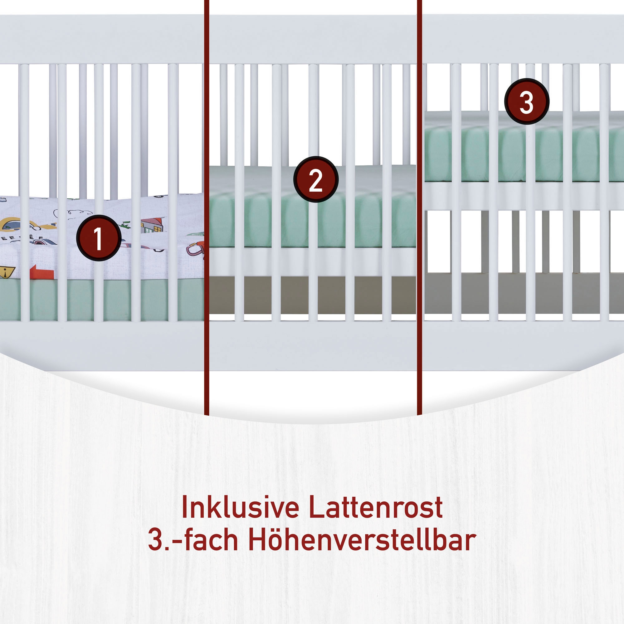 Tommy Jeans Babybett »Pinora, 70x140 cm, Teilmassiv Fichte, 3 herausnehmbare Schlupfsprossen« 1 tlg. Inkl. höhenverstellbarem Lattenrost, mit Rausfallschutz umbaubar