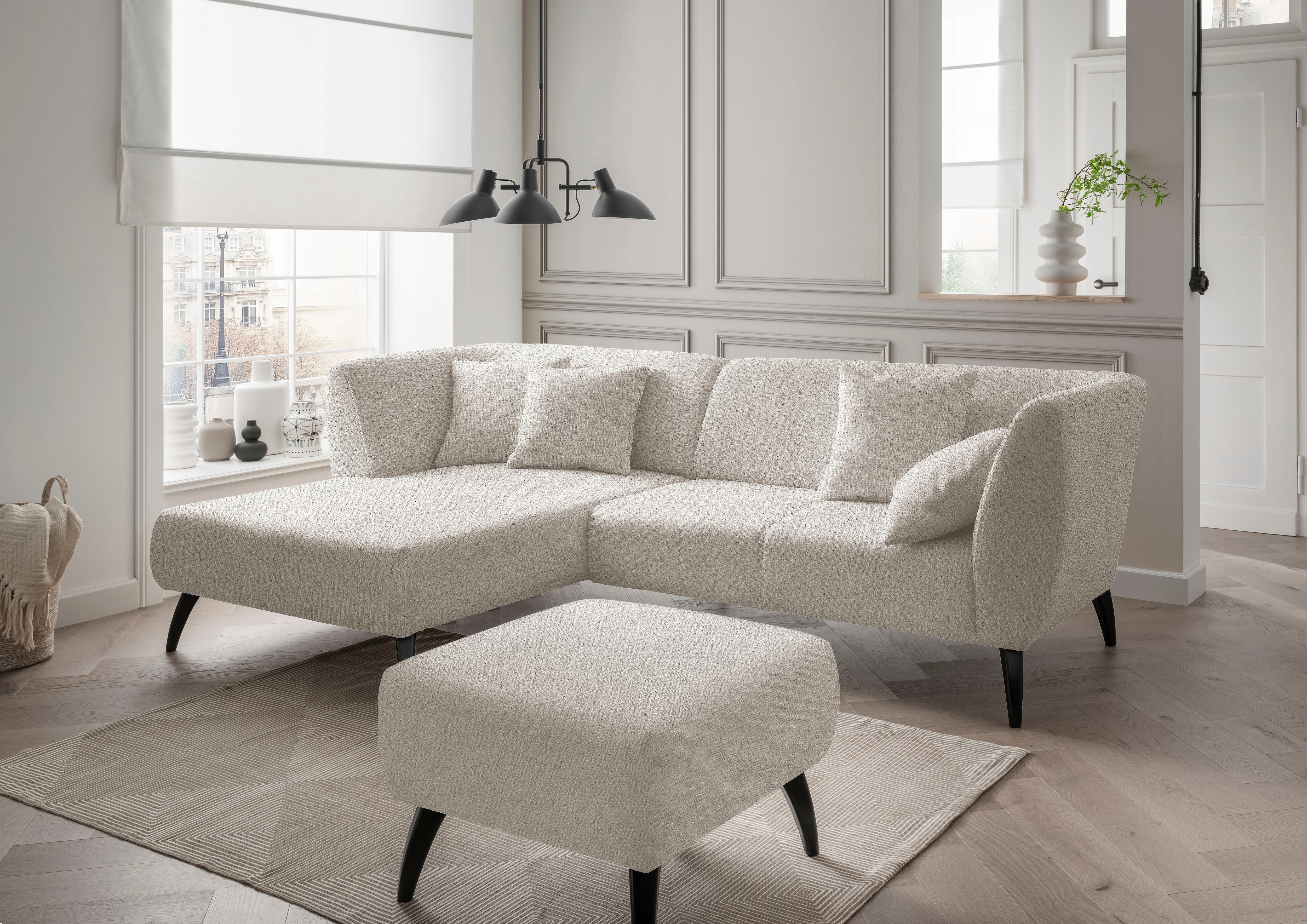 Home affaire Ecksofa "Lazio modern und bequem, schmale Armlehnen, tolle Detailverarbeitung" Holzfußfarbe wählbar, inkl. 4x Zierkissen