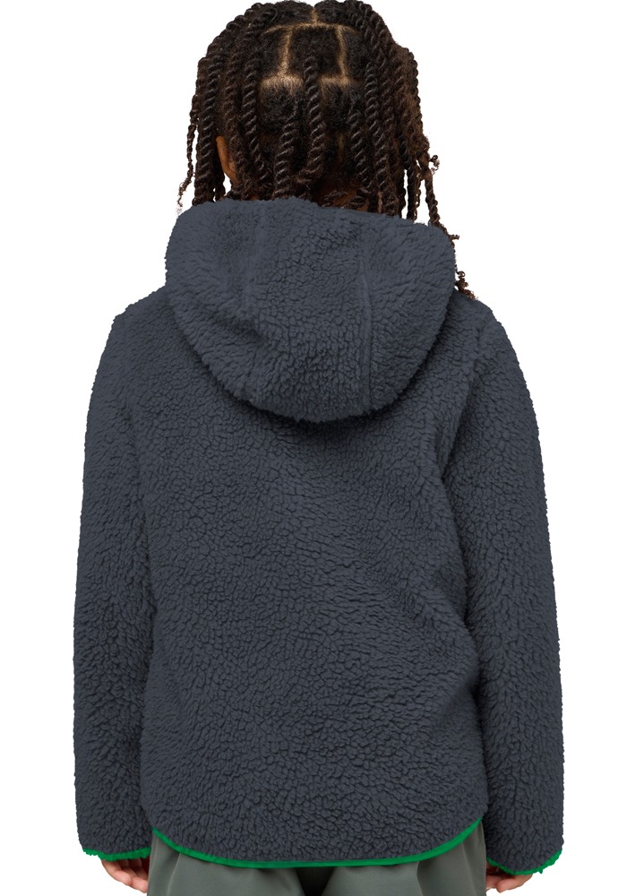 Fleecejacke JACK WOLFSKIN "ICE CURL HOOD JACKET K", Kinder, Gr. 140, phantom, gr, Fleece, Obermaterial: 100% Polyester, normal, hoch geschlossener Ausschnitt, eingesetzt eingefasste Kante, Jacken Fleecejacke, Übergangsjacke mit Kapuze, mit Brusttasche mit 2