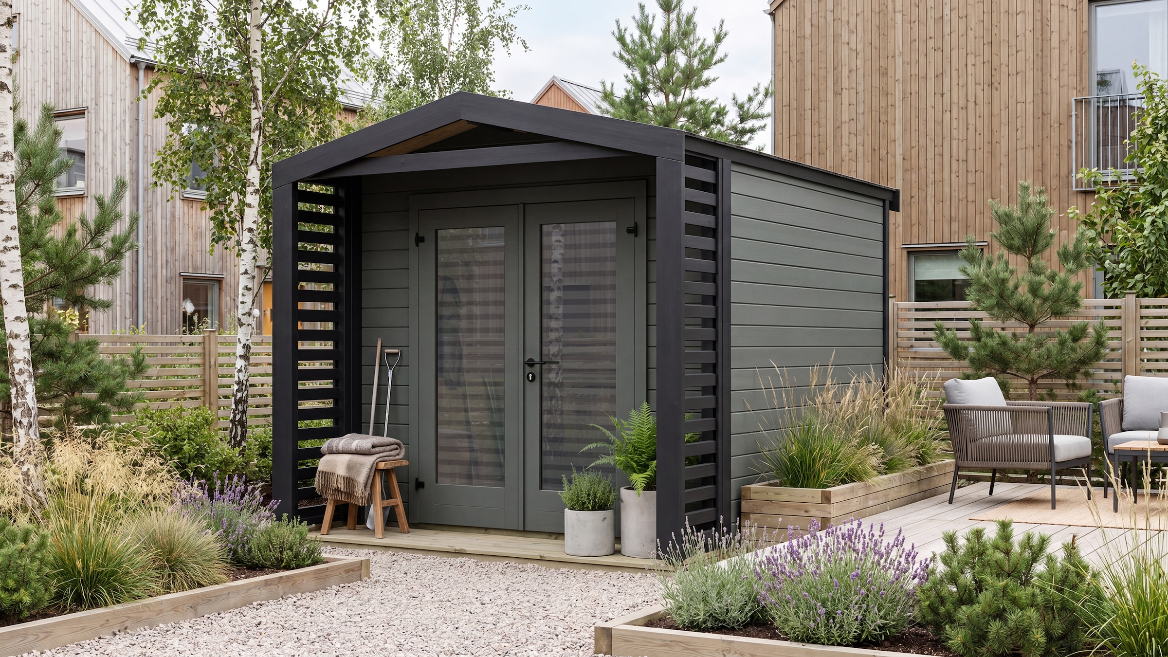 weka Gartenhaus "Killarney" Doppeltür mit Lamellen, inkl Rhombusvordach