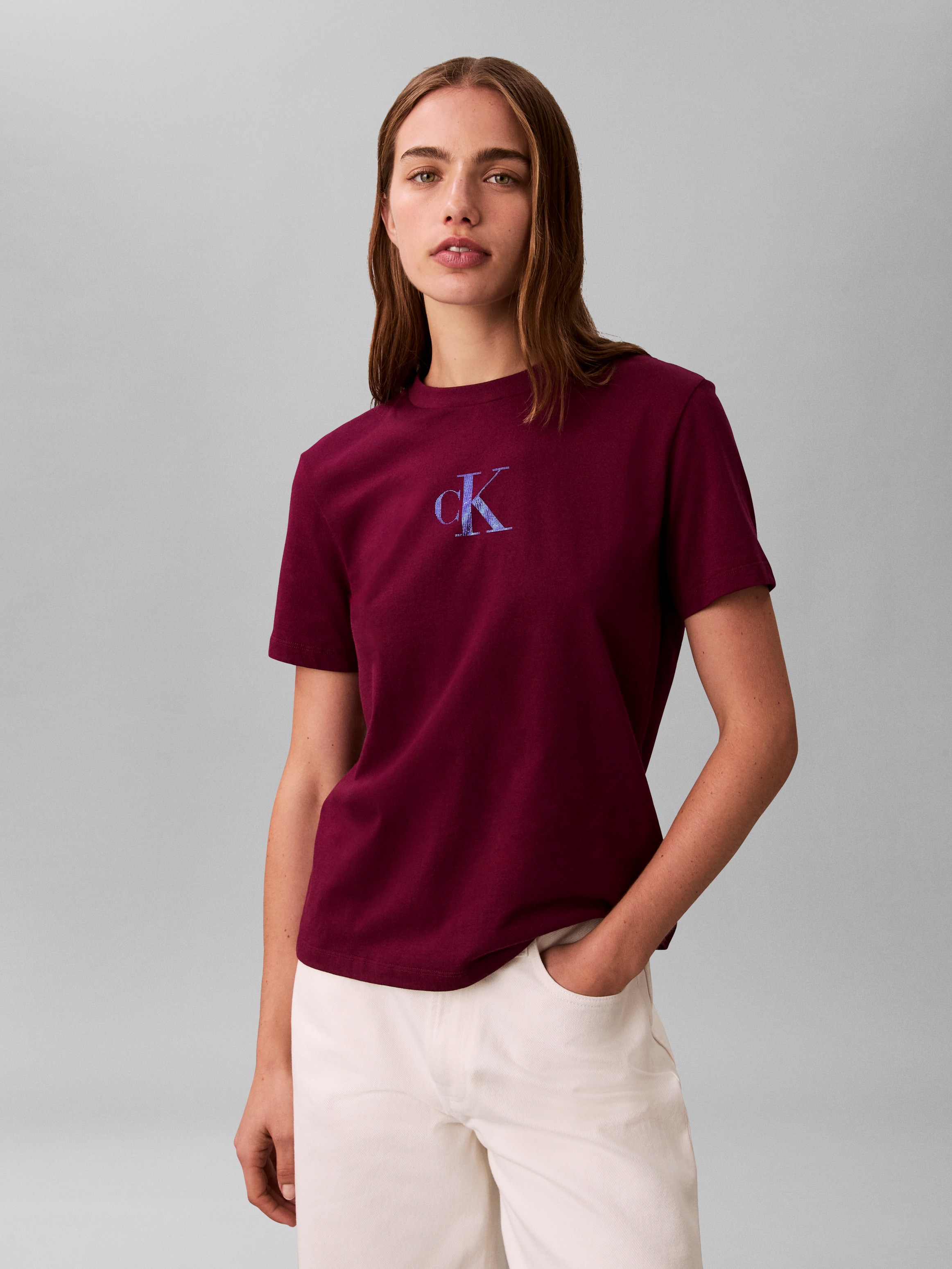 Calvin Klein Jeans T-Shirt Regular Fit, glänzender Logodruck, Rundhalsaussc günstig online kaufen