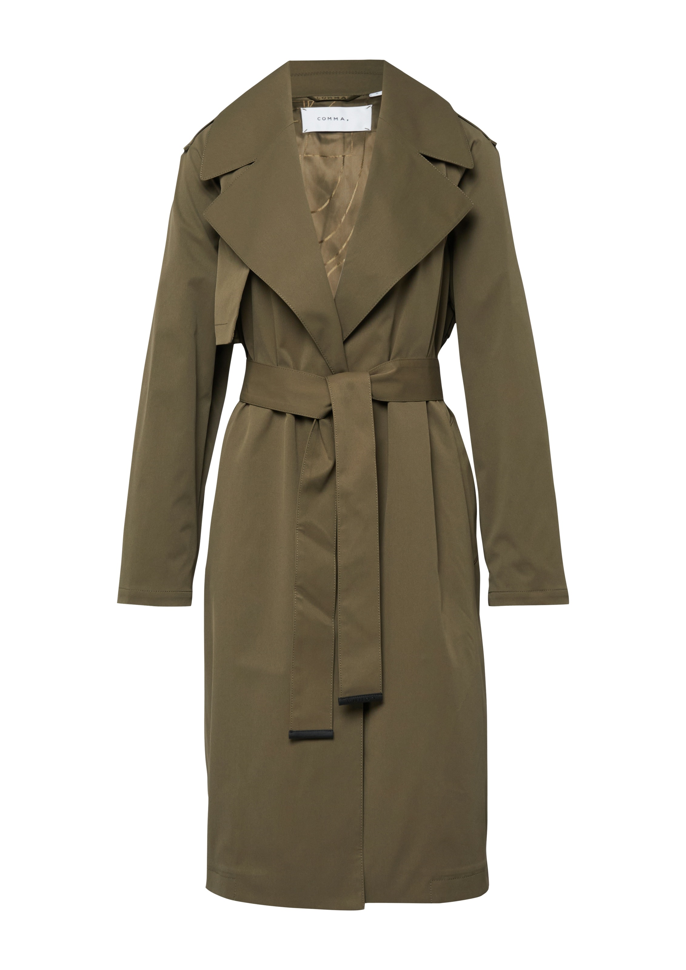 Trenchcoat COMMA, Damen, Gr. S (36), sea turtle, Web, Obermaterial: 100% Polyester. Futter: 55% Polyester, 45% Viskose, unifarben, normal 3/4-Länge, tiefer V-Ausschnitt, Mäntel, mit Bindegürtel 3