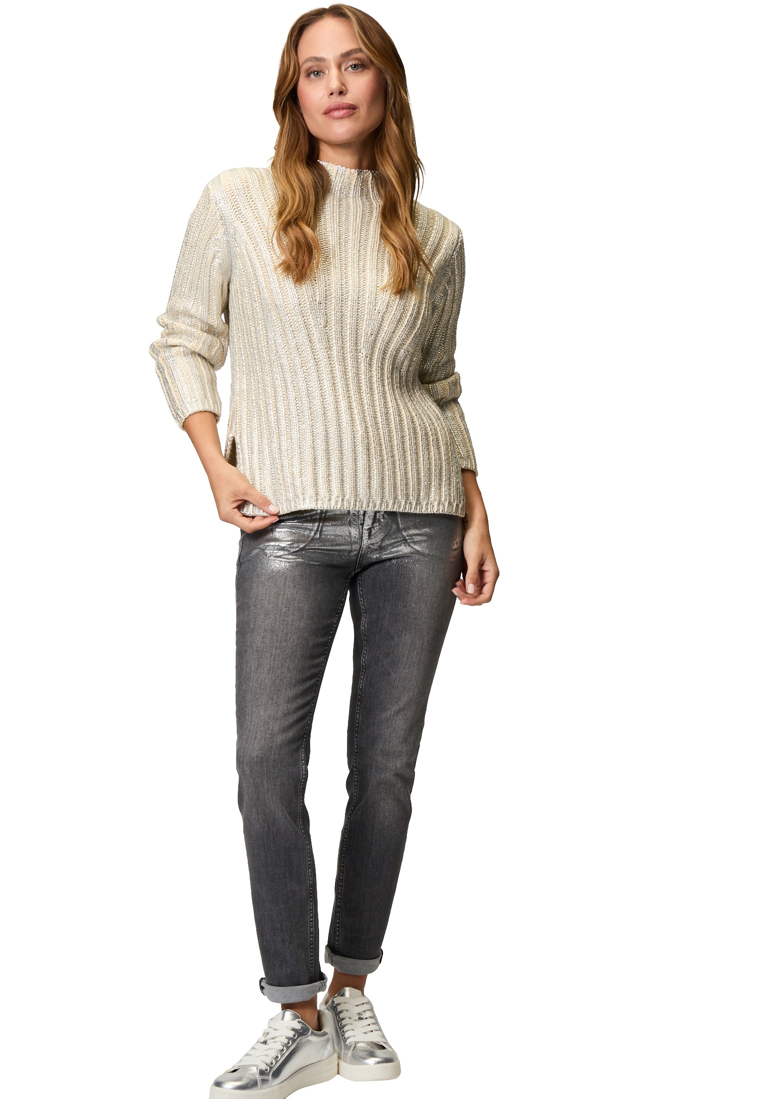 Zero Strickpullover »zero Pullover mit Silberglanz Effekt«, (1 tlg.), strukturiert