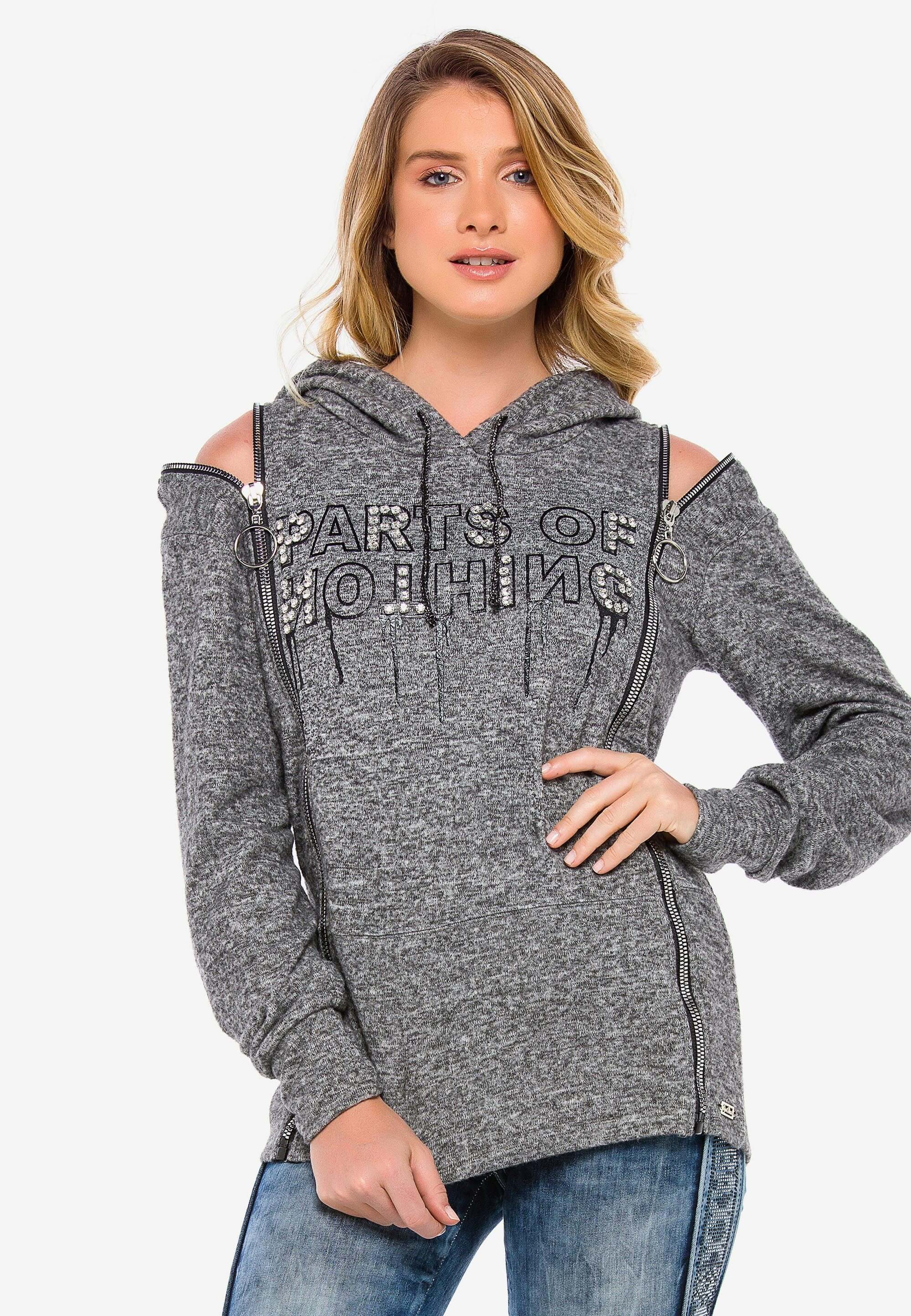 Cipo & Baxx Kapuzensweatshirt mit coolen Schulter-Zippern