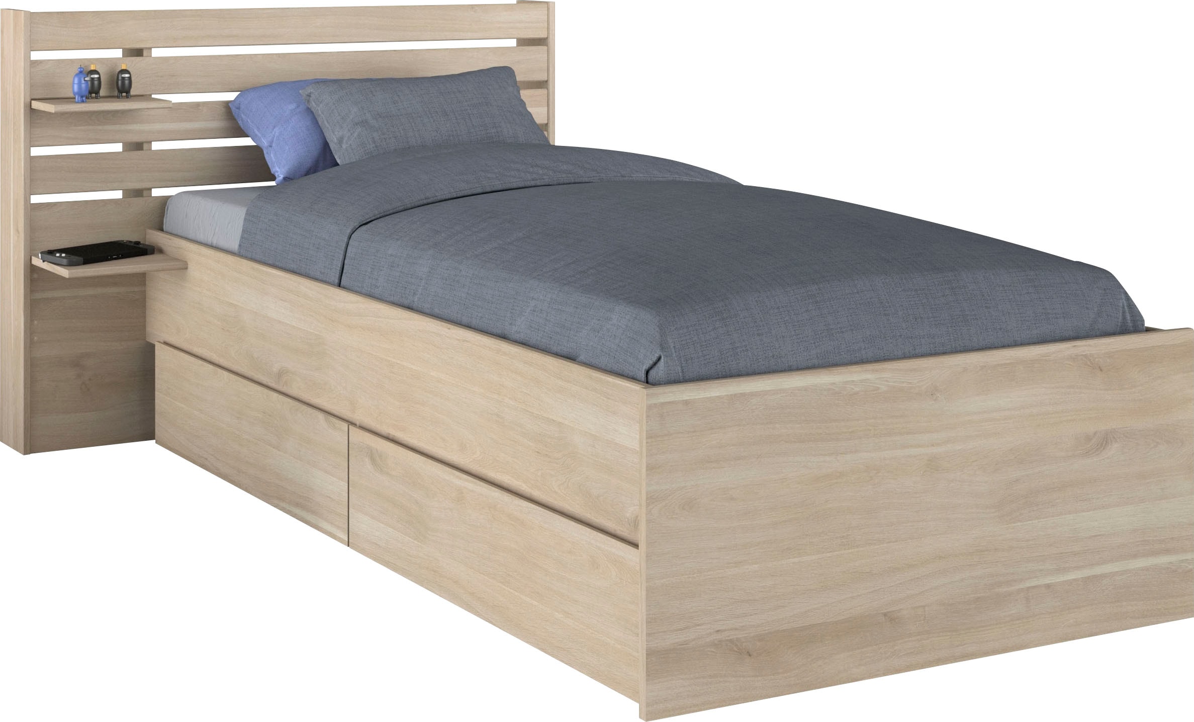 Bett mit Stauraum - 90 x 190/200 - Holzfarben - TENALIA günstig online kaufen