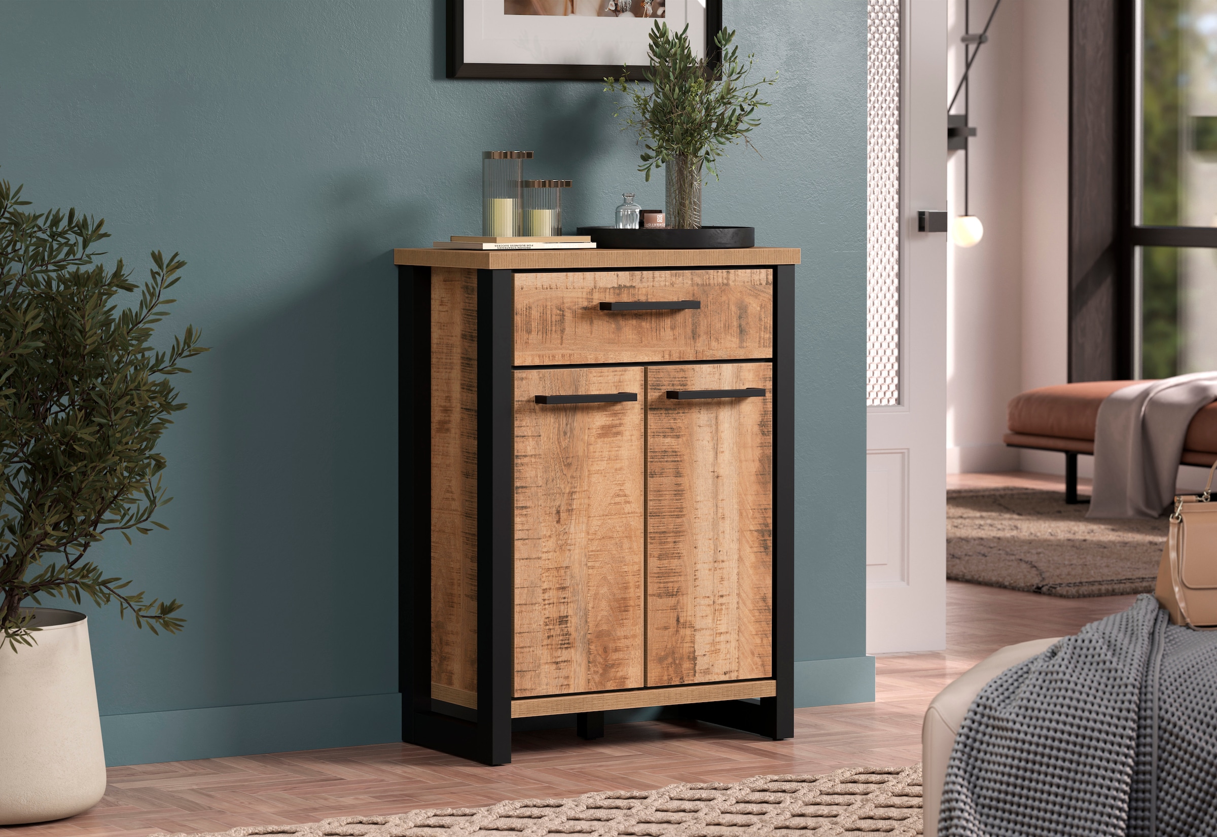 Home affaire Kommode »Elda« 1 Stk. tlg. Kommode mit 2 Türen, 1 Schublade mit Vollauszug – (B/T/H) 73/39/100 cm