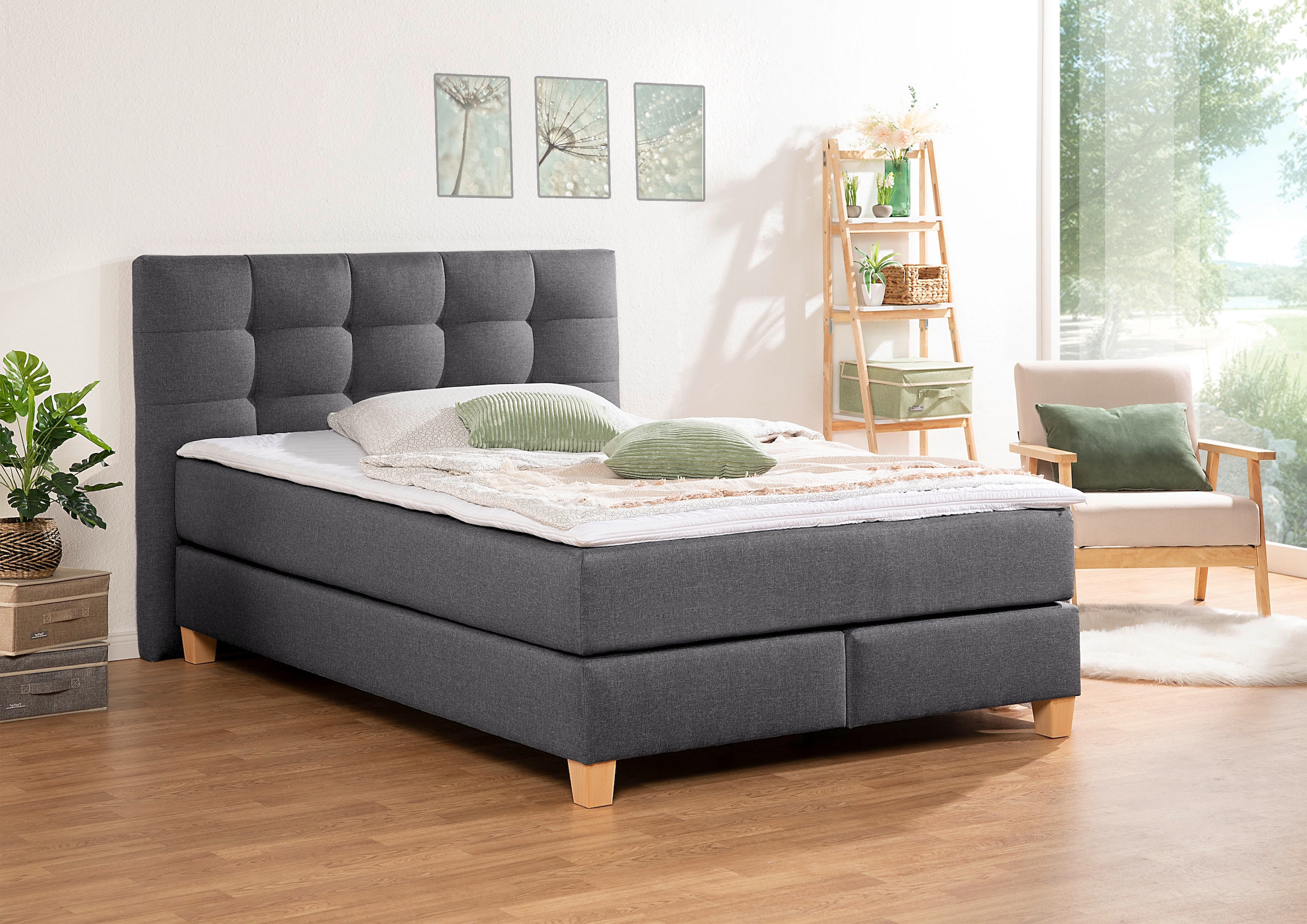 Home affaire Boxspringbett "Moulay", inkl. Topper, in Überlänge 220 cm, 3 H günstig online kaufen