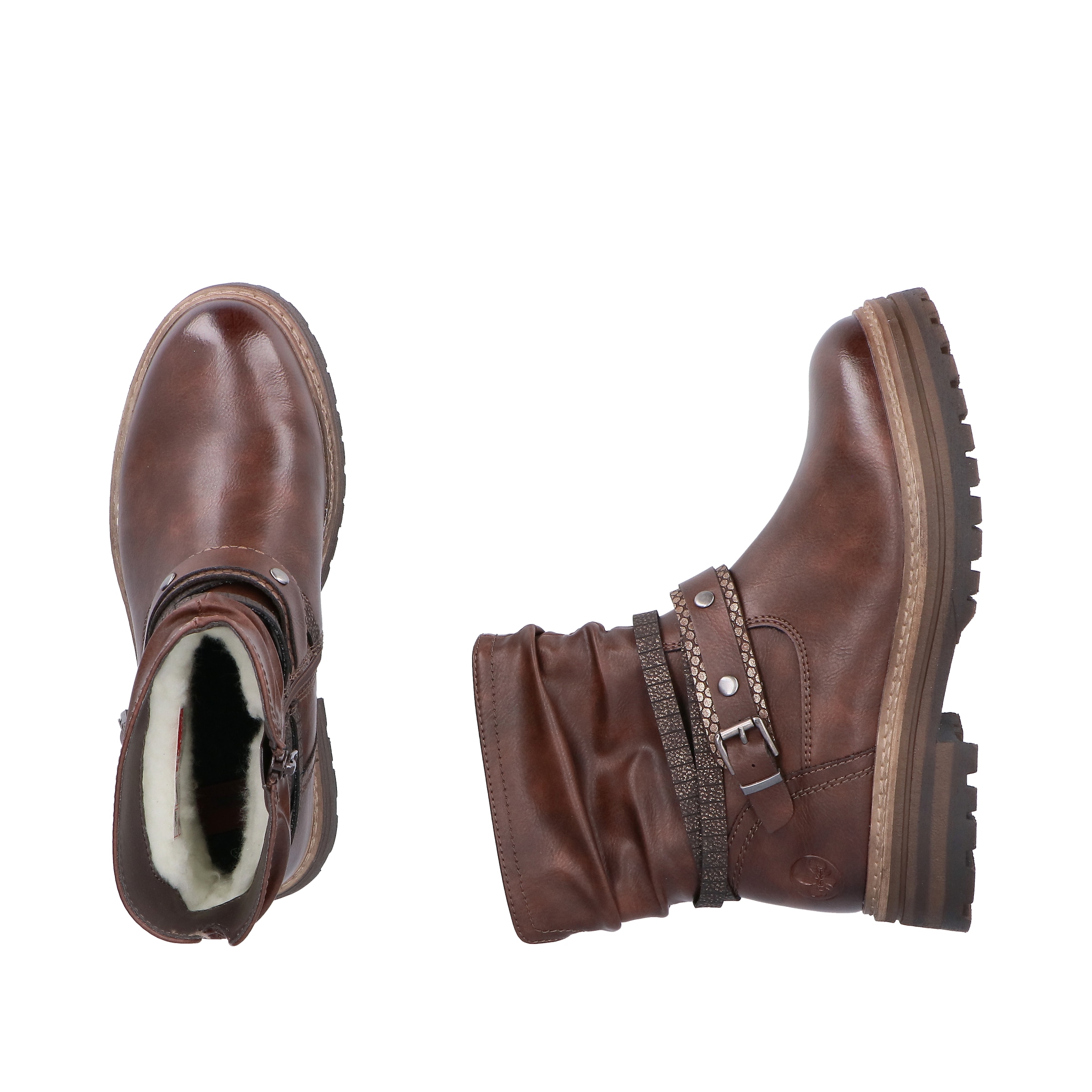 Rieker Winterstiefelette  Boots, Blockabsatz, mit Zierriemchen am slouchy Schaft