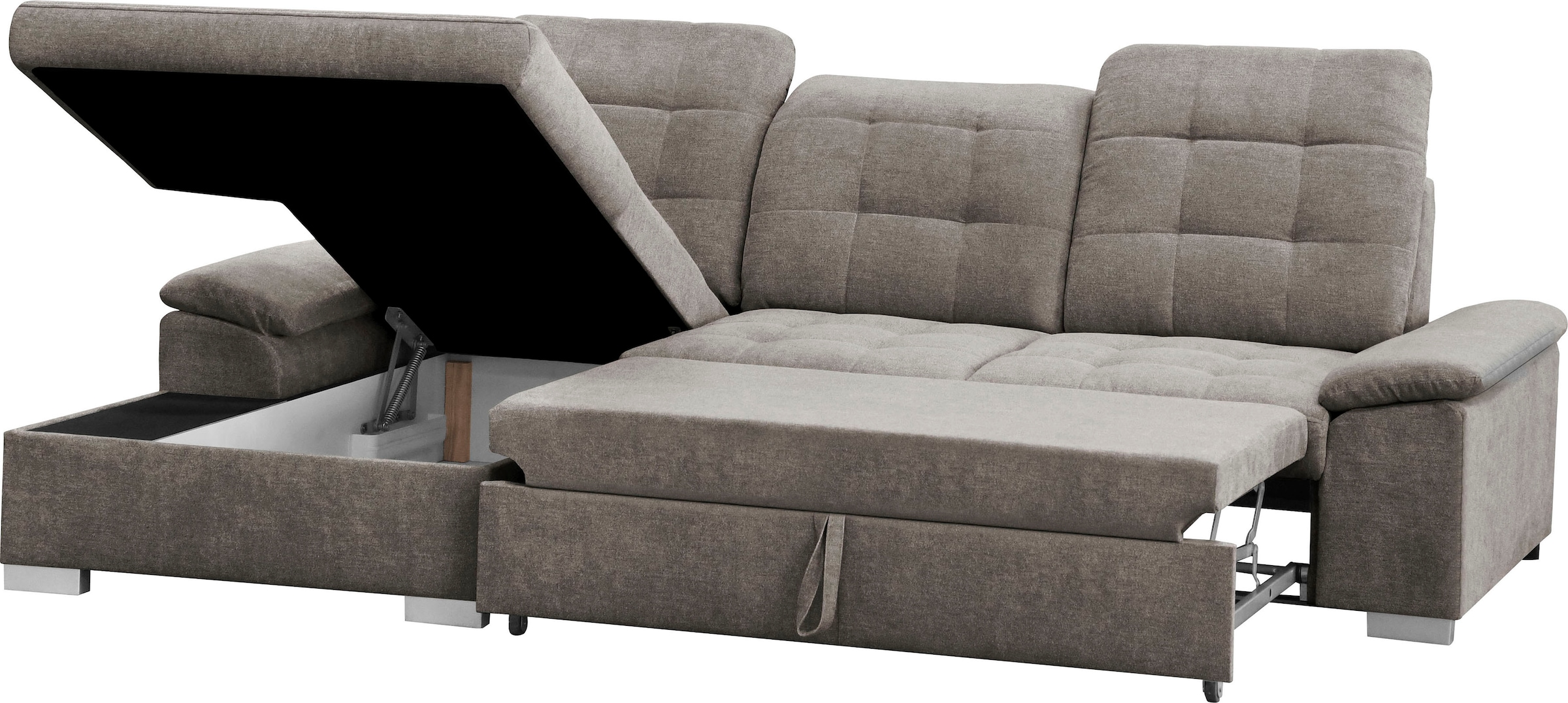 WERK2 Ecksofa Carmen, Sofa, Eckcouch mit Schlaffunktion, Bettkasten und Sitztiefenverstellung