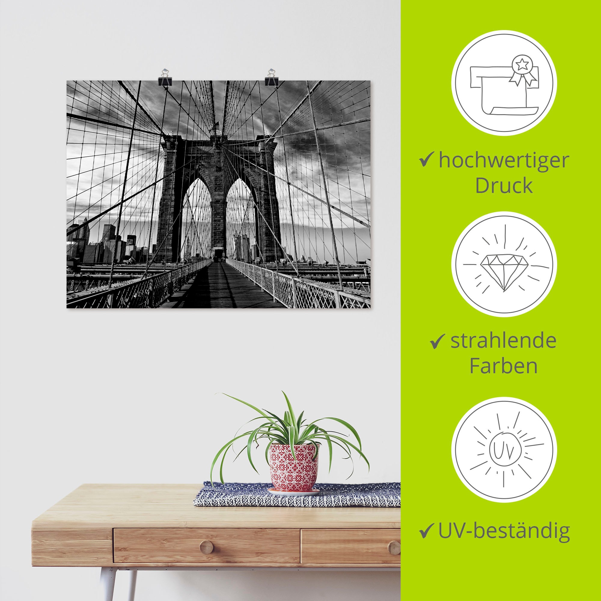 Artland Wandbild »Brooklyn Bridge - schwarz/weiss«, Brücken, (1 St.), als Alubild, Outdoorbild, Leinwandbild, Poster in verschied. Größen