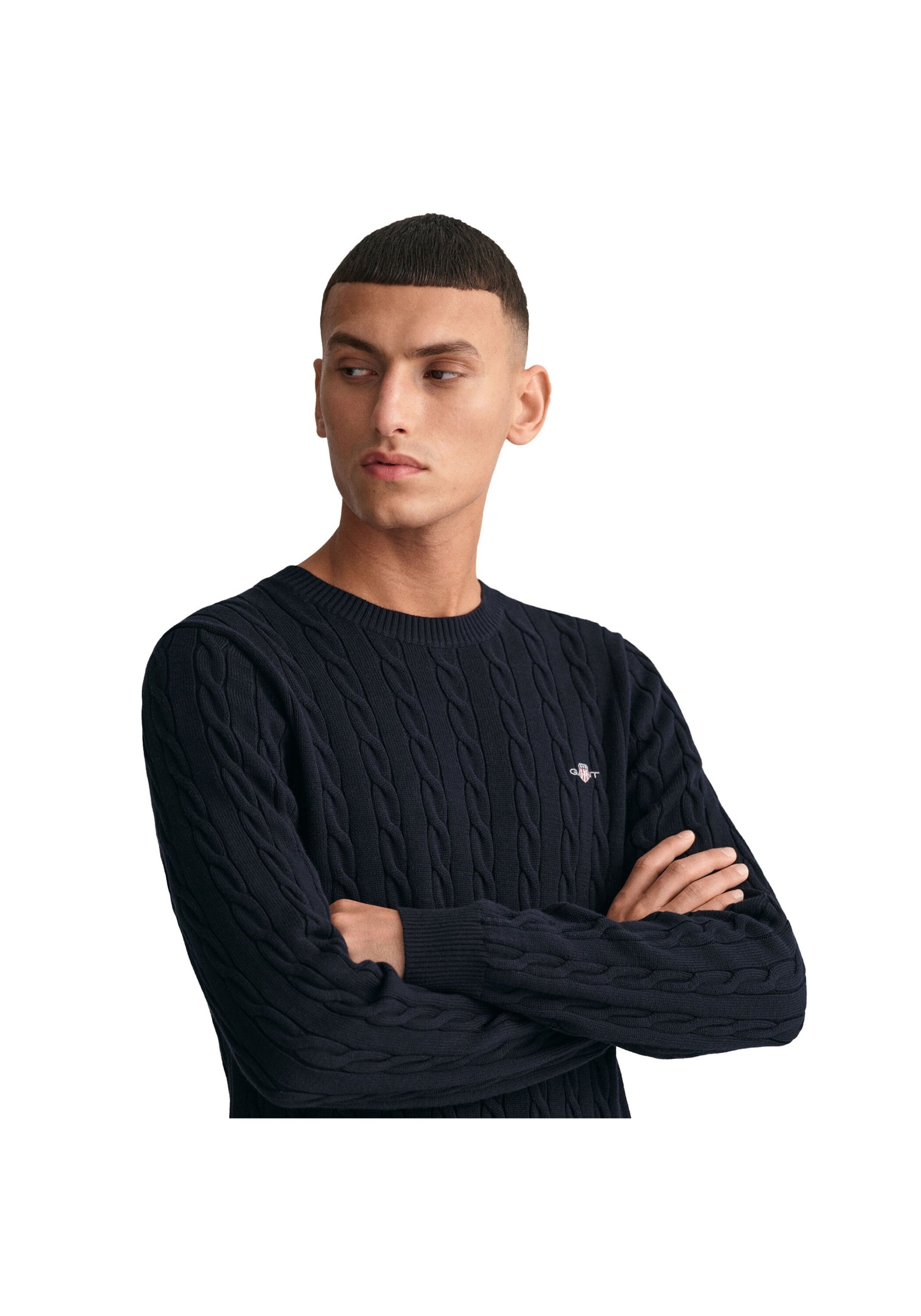 GANT Cotton Cable Crew Neck Sweater Evening Blue M 3