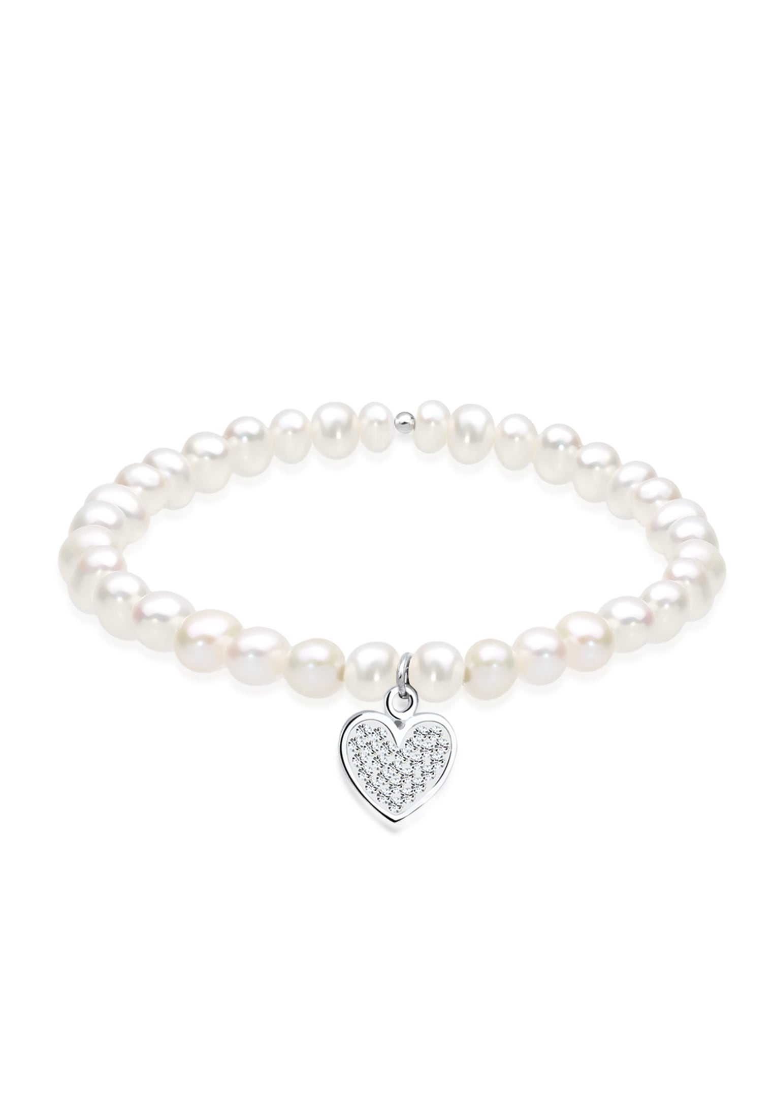 ELLI Damen Armkette "Armband Süßwasserzuchtperlen Herz Kristalle Weiß 925 Sterling Silber", 180, Silber 925 (Sterlingsilber), weiß, Silber 925