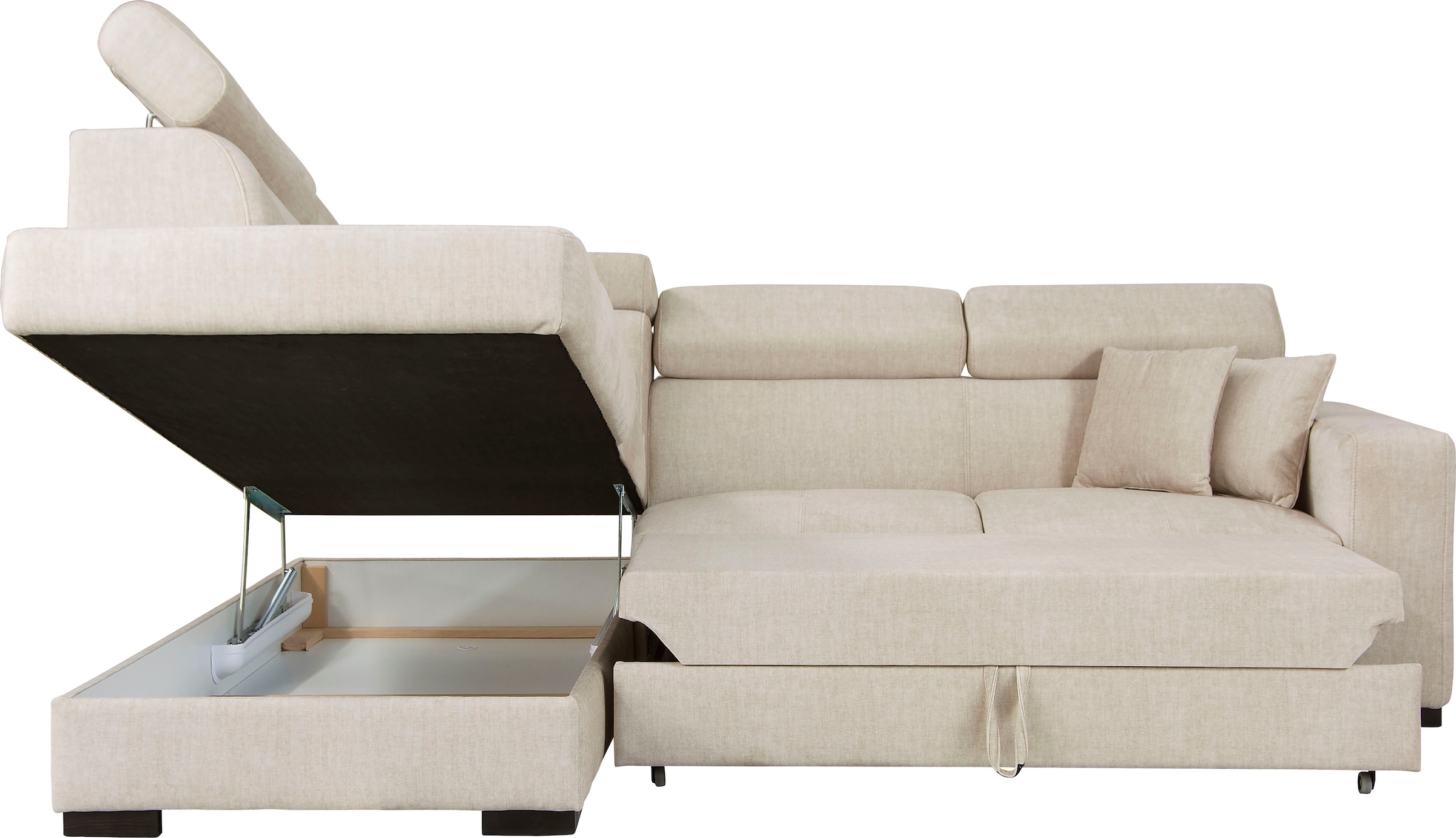 Home affaire Ecksofa »Tulio L-Form«, wahlweise mit Bettfunktion und Bettkasten, incl. 3 Zierkissen