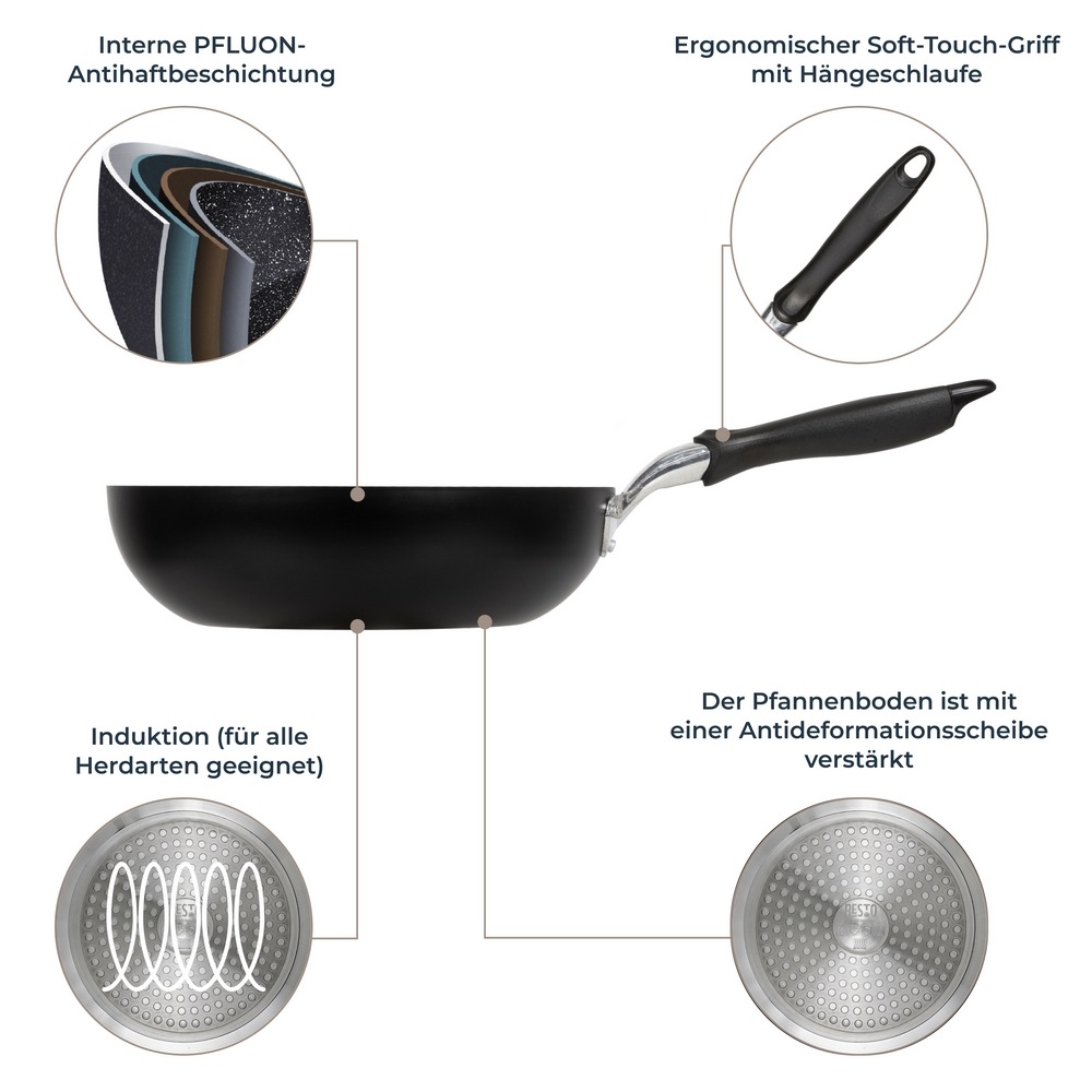 Thumbnail - RESTO Kitchenware Wok "Antares, Bratpfanne antihaftbeschichtet und spülmaschinenfest" Aluminium 1 Stk. tlg. Induktion, f...