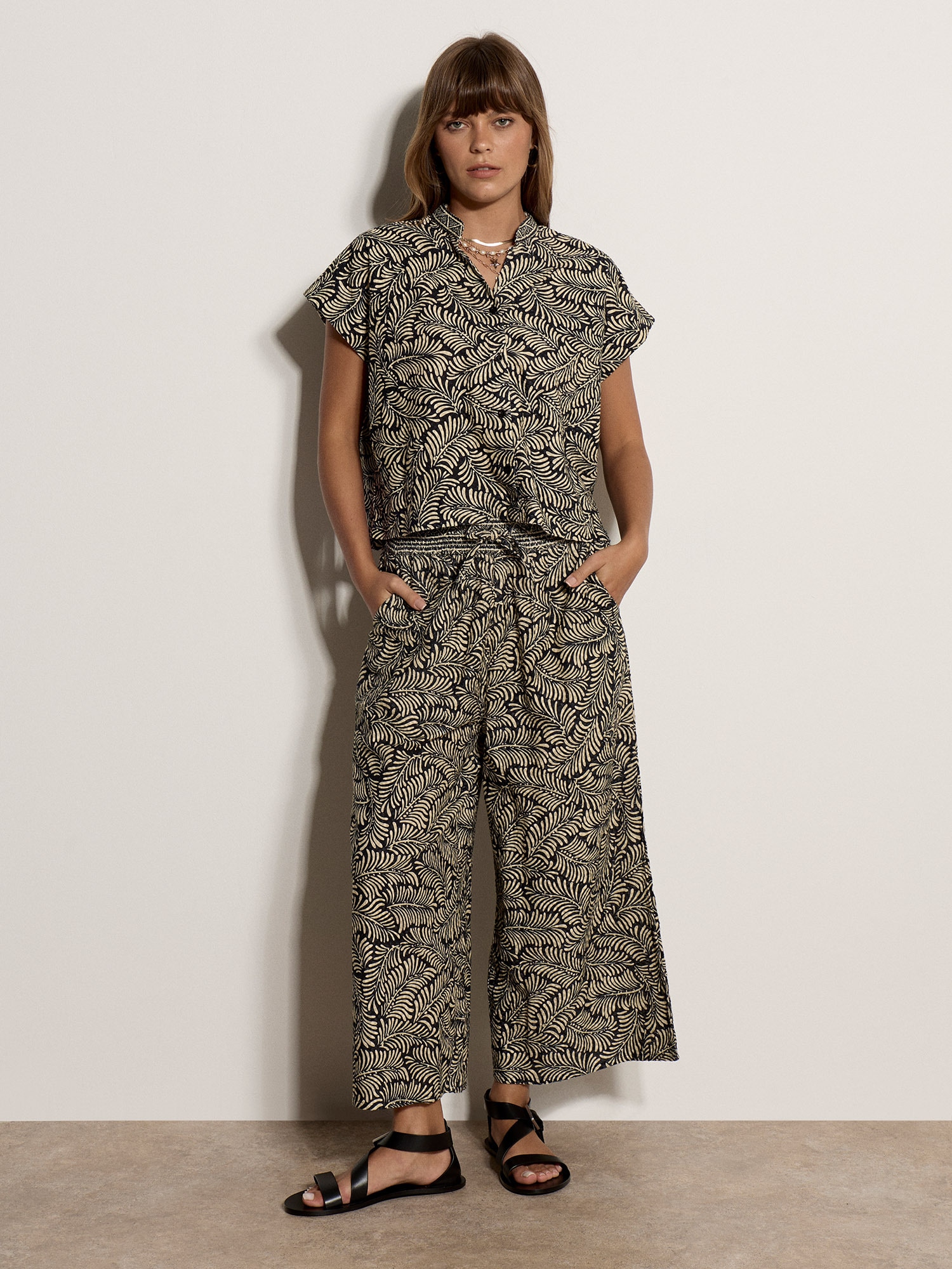 Apricot Culotte »Culotte-Hose aus Baumwolle mit Blattmuster«  Elastischer Bund