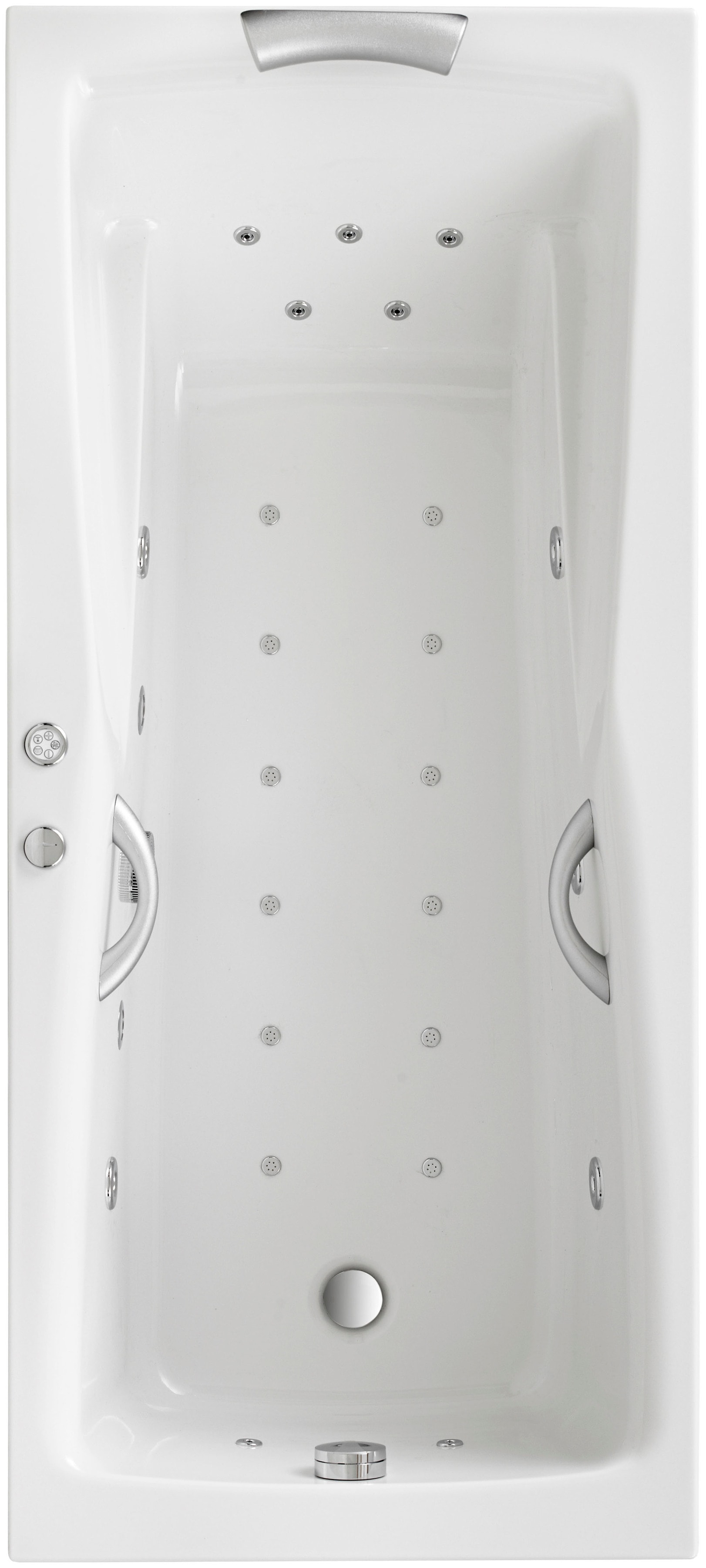 Whirlpool-Badewanne OTTOFOND, B:90cm L:190cm, weiß, Sanitäracryl, Badewannen, "Atlanta", 190x90 cm, inkl. 1 Nackenstütze und 2 Griffe in silbermatt
