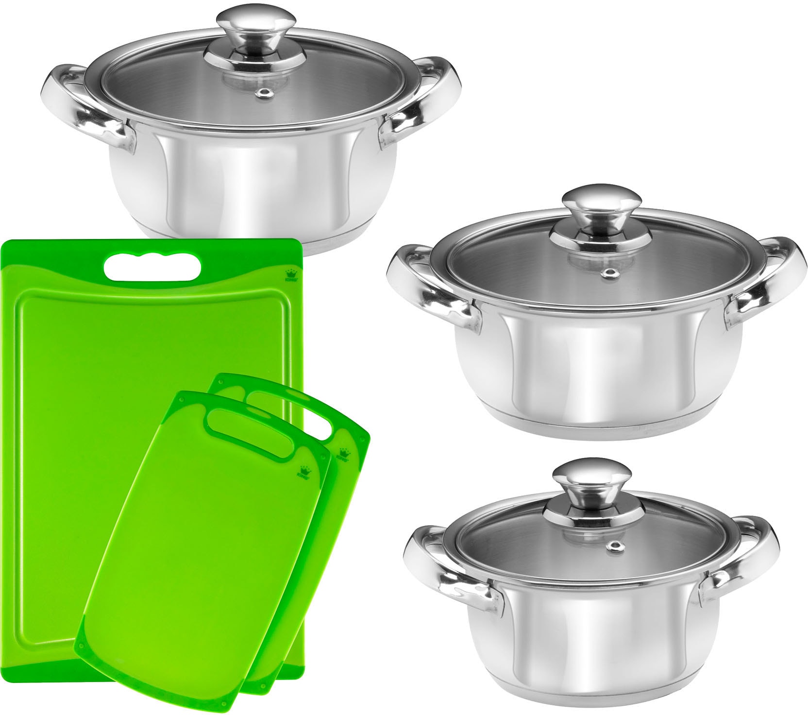 KING Topf-Set "EDELSTAHL" Set, 3 Töpfe Ø 16/18/20 cm inkl. Glasdeckel, 3 Sc günstig online kaufen