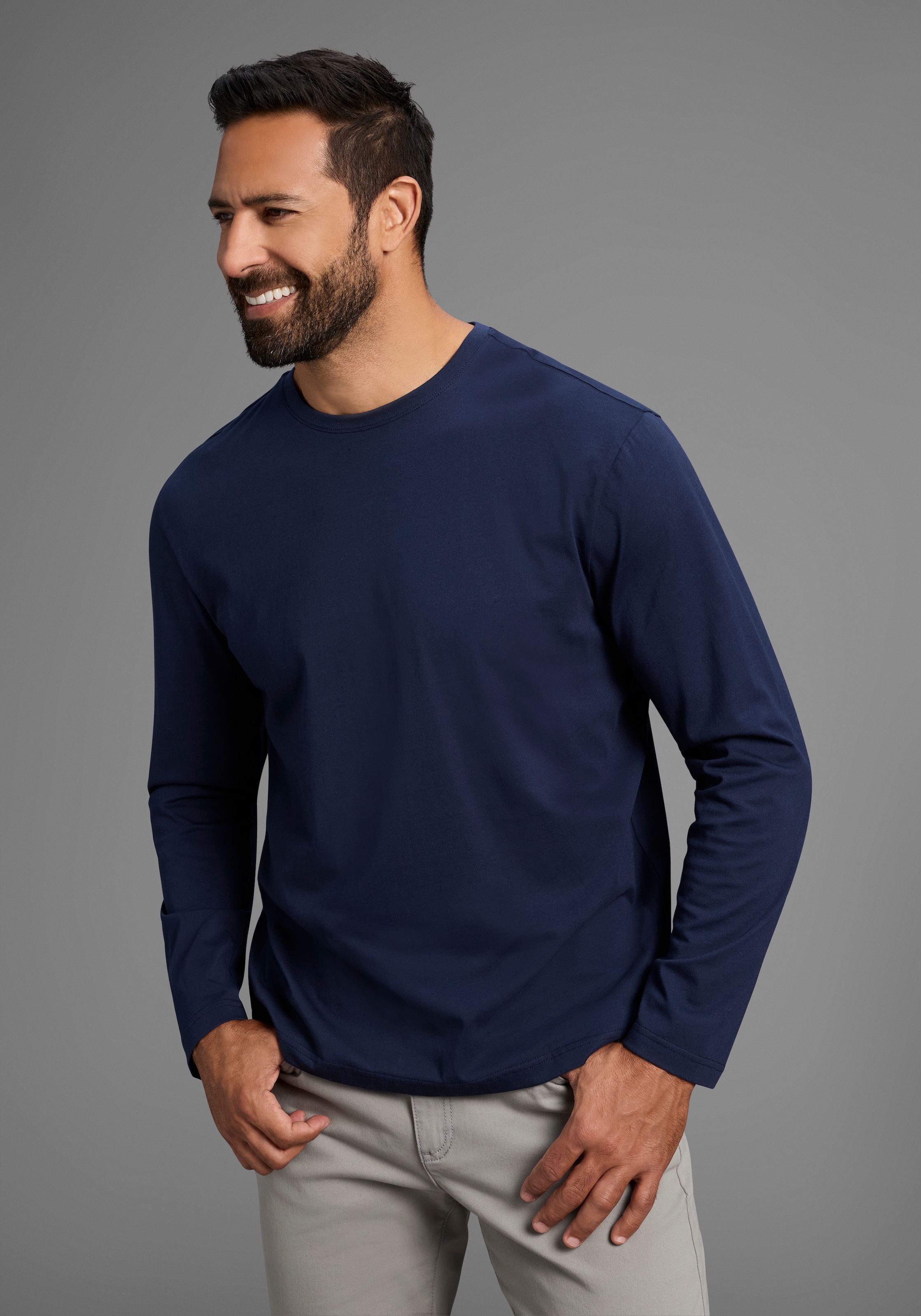 Man's World Langarmshirt »neue Farbe !«, (3er-Pack), Langarm, unifarben, aus Baumwolle, im 3er-Pack