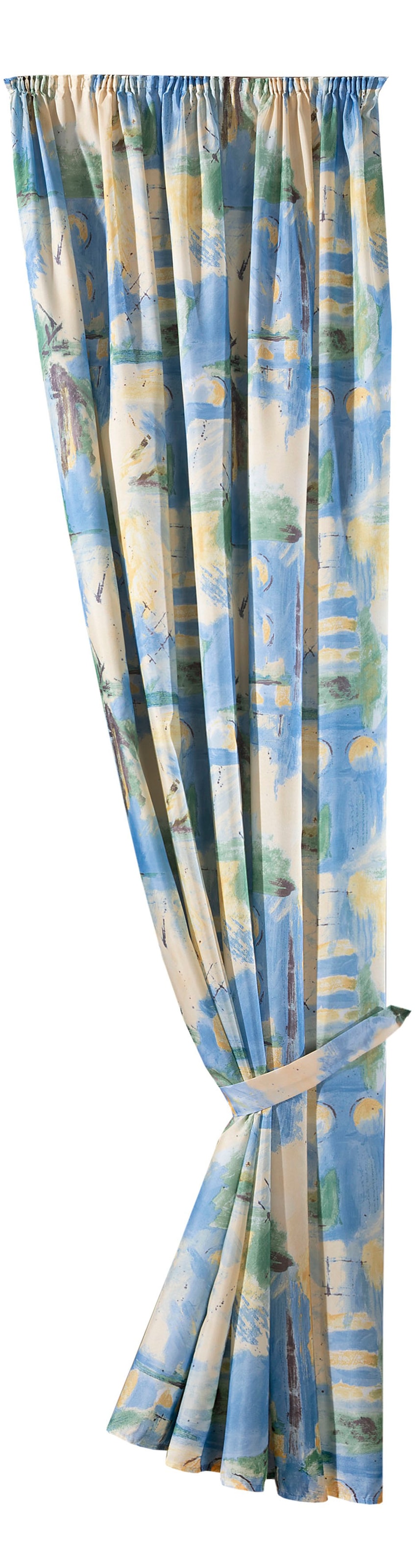 Vorhang WECKBRODT, B:140cm H:225cm, gelb, Polyester, Wohnzimmer, Gardinen, "Matteo", Satin, bedruckt, leichte Qualität, mit Raffhalter, Gardine, Store