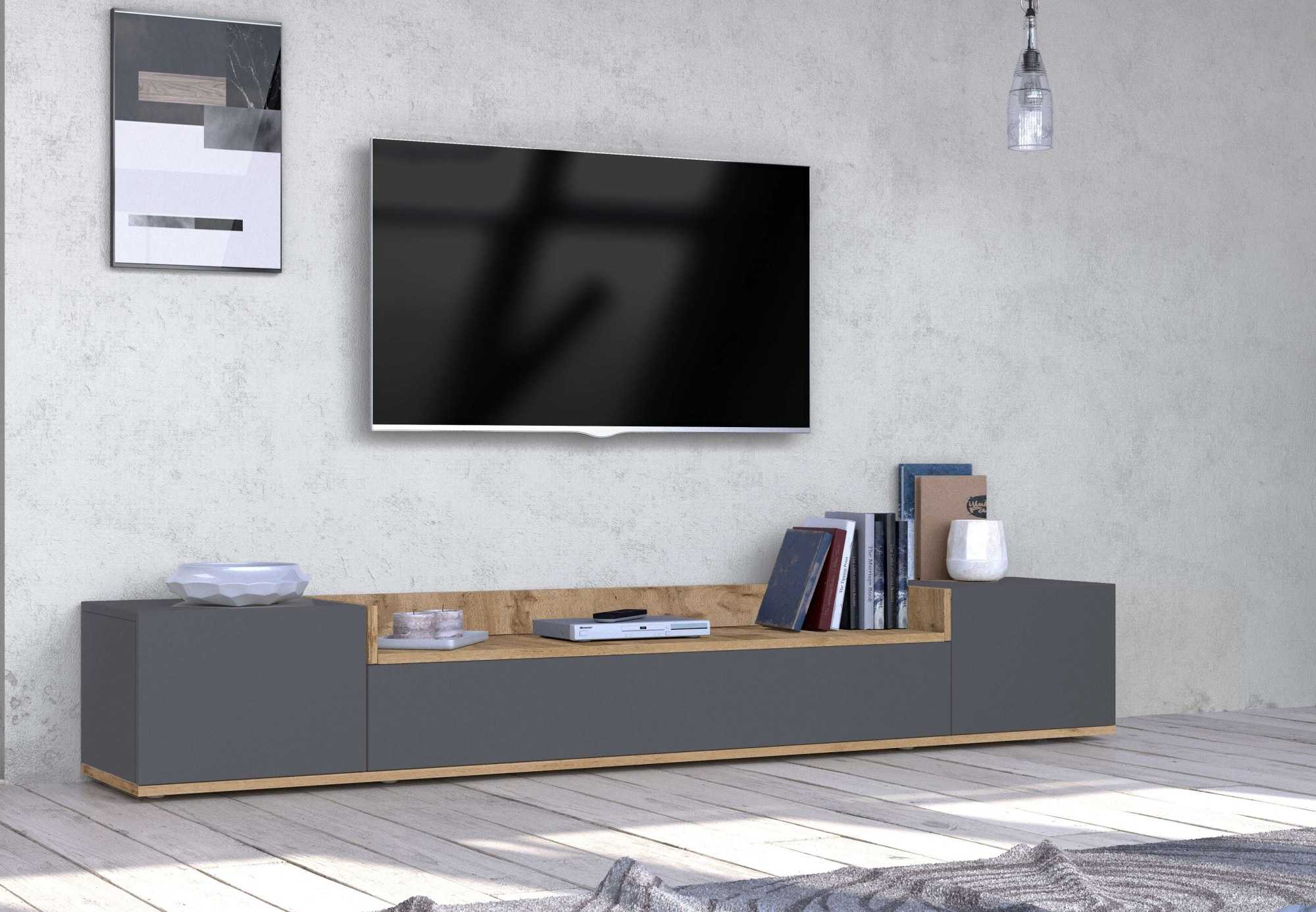 OTTO home Lowboard "BOLSENA,TV-Kommode, TV-Möbel,TV-Bank, 4 Fächer und offenes Ablagefach" 1 Stk. tlg. stehend/hängend montierbar, Made in Italy, B/T/H: 200 × 35 × 31,2 cm