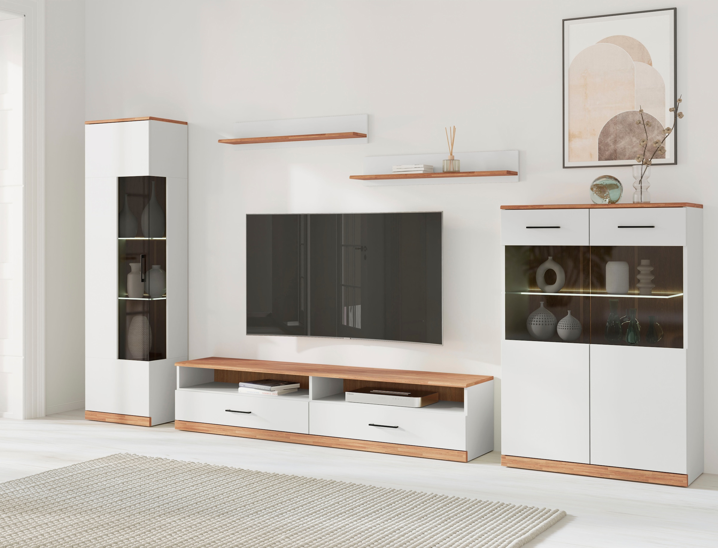 Home affaire Wohnwand "Ribe Wohnwand Set-5 St." Set, 5 Stk. tlg. Glaseinsat günstig online kaufen