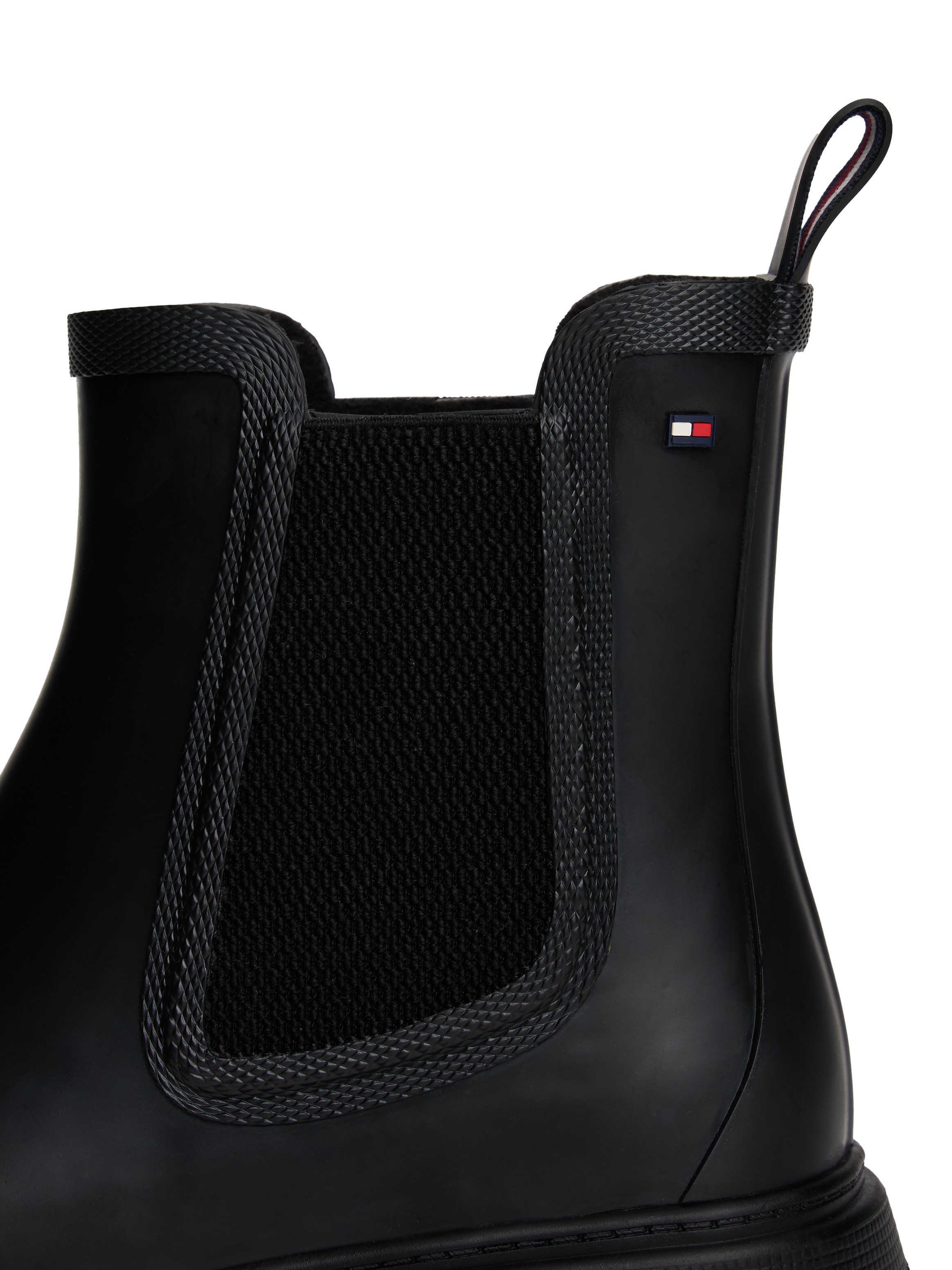 Tommy Hilfiger Chelseaboots »FLAG ANKLE RAINBOOT WARM LINING«, Blockabsatz, Rainboots, Stiefelette mit Flaggen-Stickerei