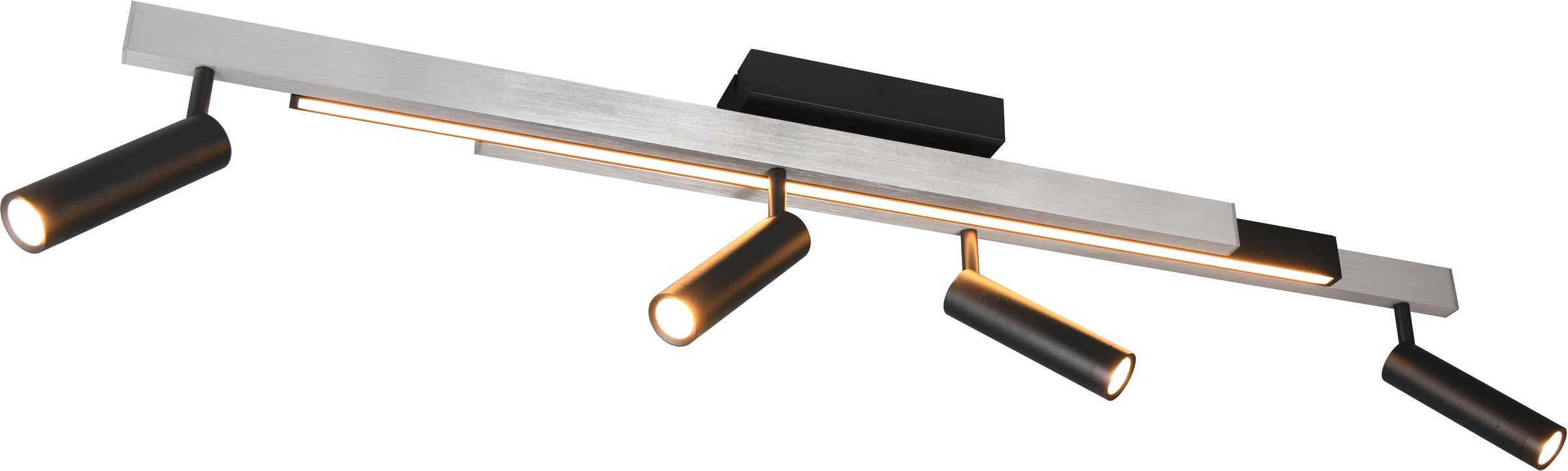 "TRIO LEUCHTEN LED Deckenleuchte ""ZENO ausziehbare LED Deckenlampe mit 4 verstellbaren Spots dimmbar CCT"", grau (aluminiumfarben, schwarz), 4, H: