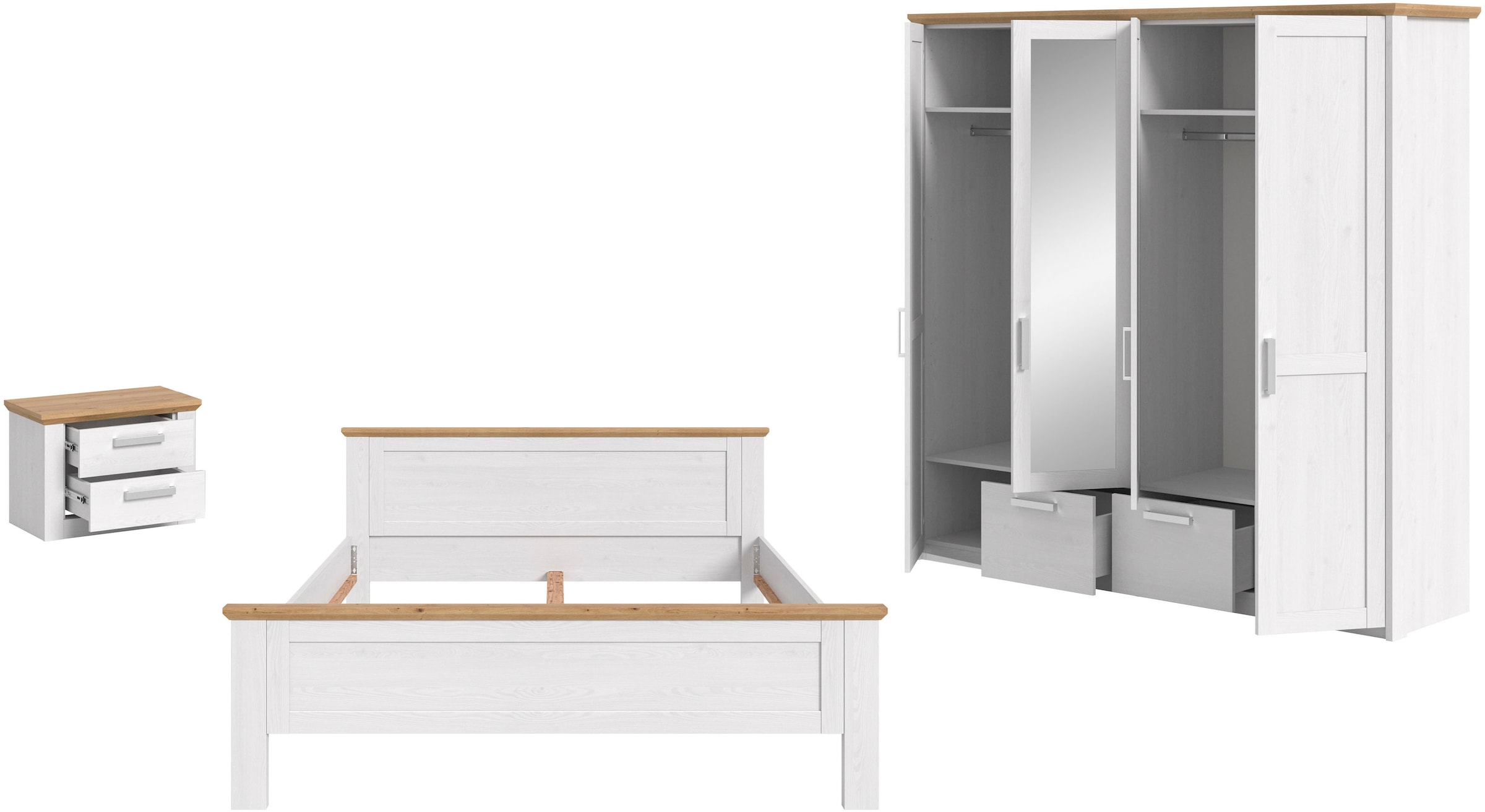 Home affaire Schlafzimmer-Set »COSENZA, TOPSELLER!, 3-tlg., Kleiderschrank, Bettgestell & Nachttisch« Matratzengröße 180x200 cm, viel Stauraum, ohne Lattenrost & Matratze, 3 tlg. tlg.
