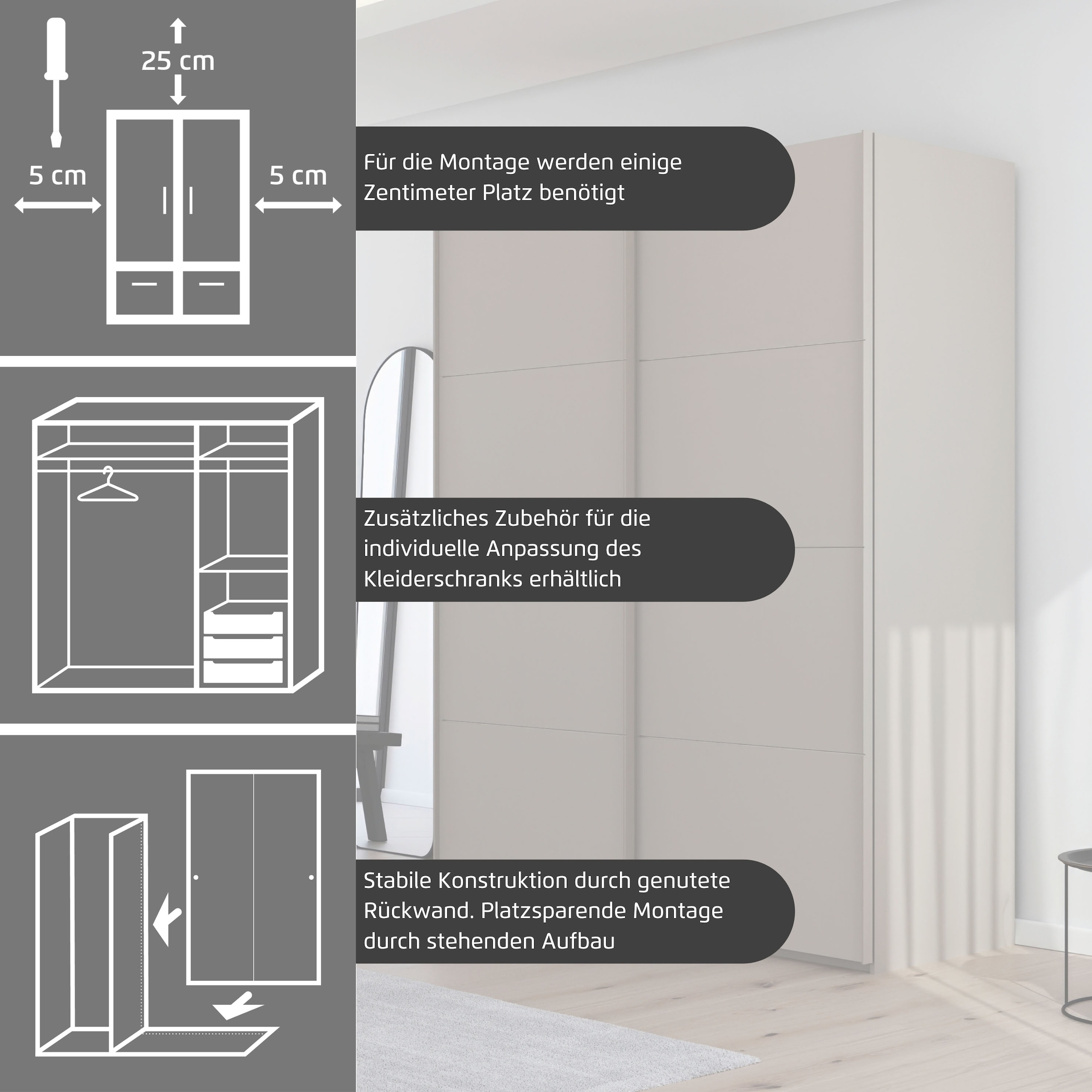 rauch Schwebetürenschrank »Kleiderschrank Schrank Garderobe Schlafzimmerschrank SCALE-FYRA«, edle viergeteilte Türen viele Farben und Griff-Farben MADE IN GERMANY