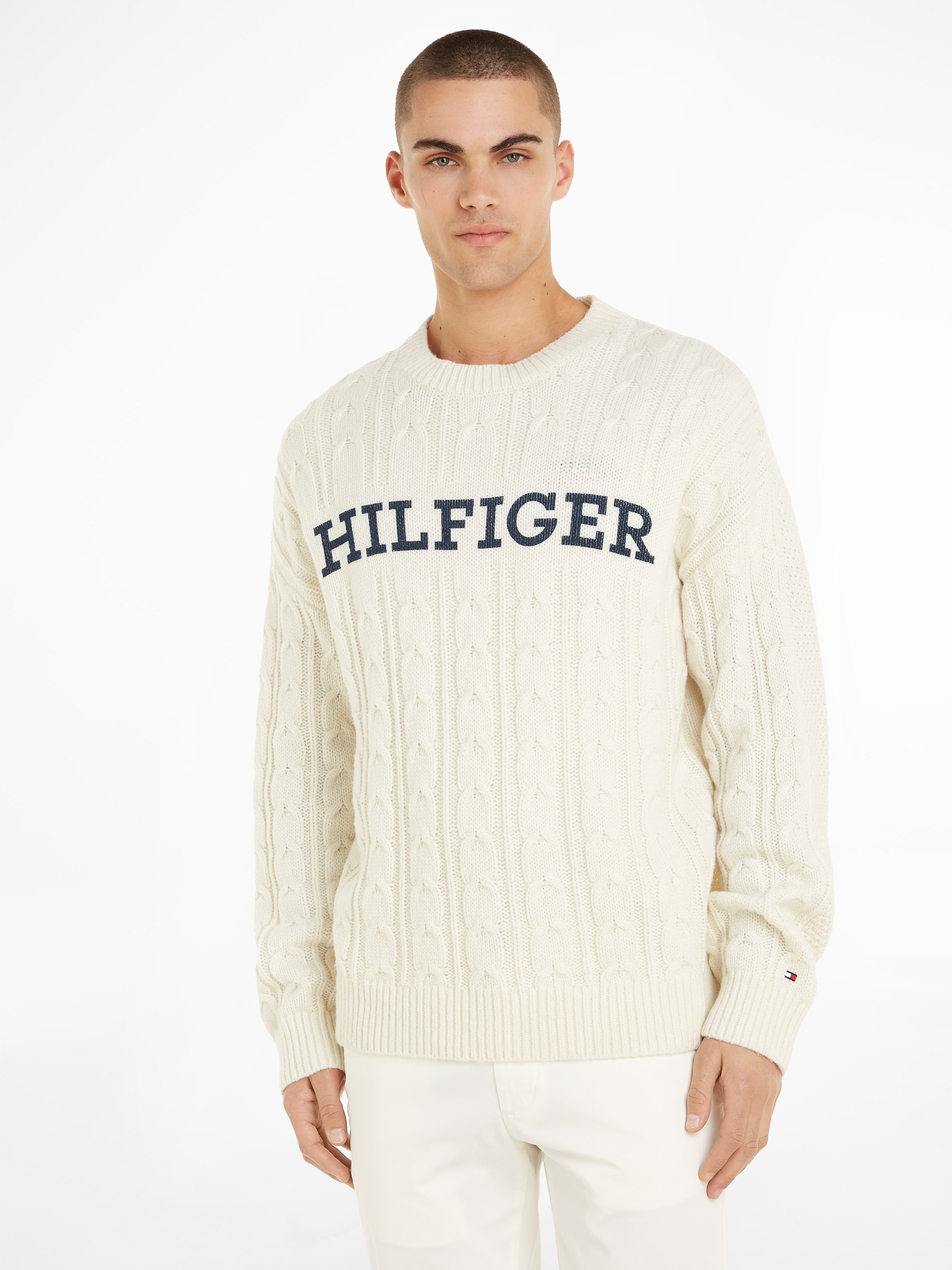 TOMMY HILFIGER Wollpullover »CABLE MONOTYPE CREW NECK...
