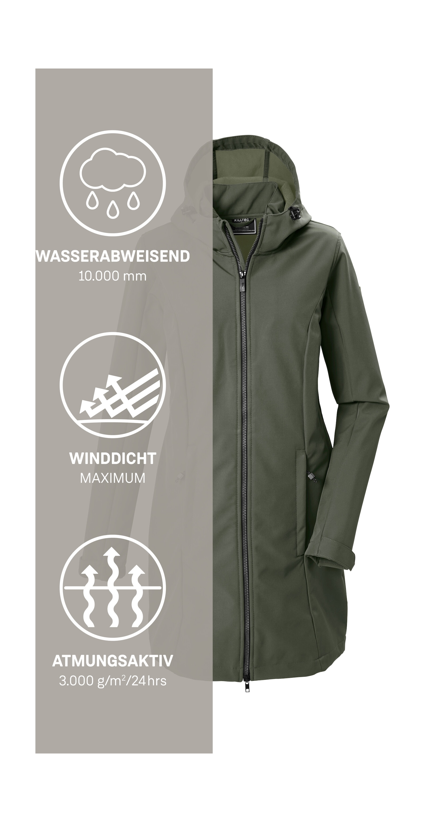 Killtec Softshellparka »KOW 10 WMN SFTSHLL PRK« Wasserabweisender, atmungsaktiver Softshellparka mit Fleece