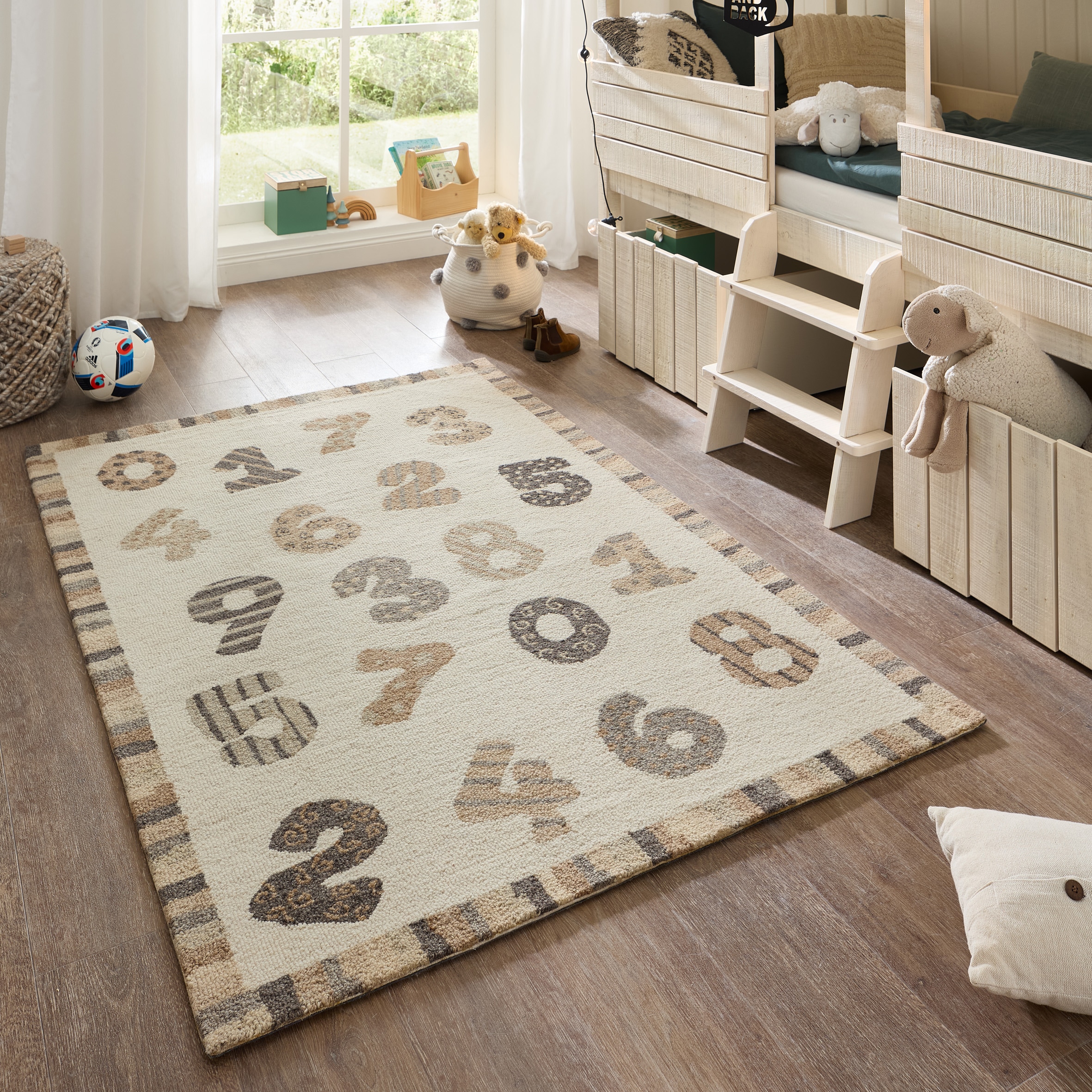 THEKO Kinderteppich "Gaia Kids Numbers" rechteckig 10 mm Höhe getuftet, reine Schurwolle, Motiv Zahlen, Kinderzimmer