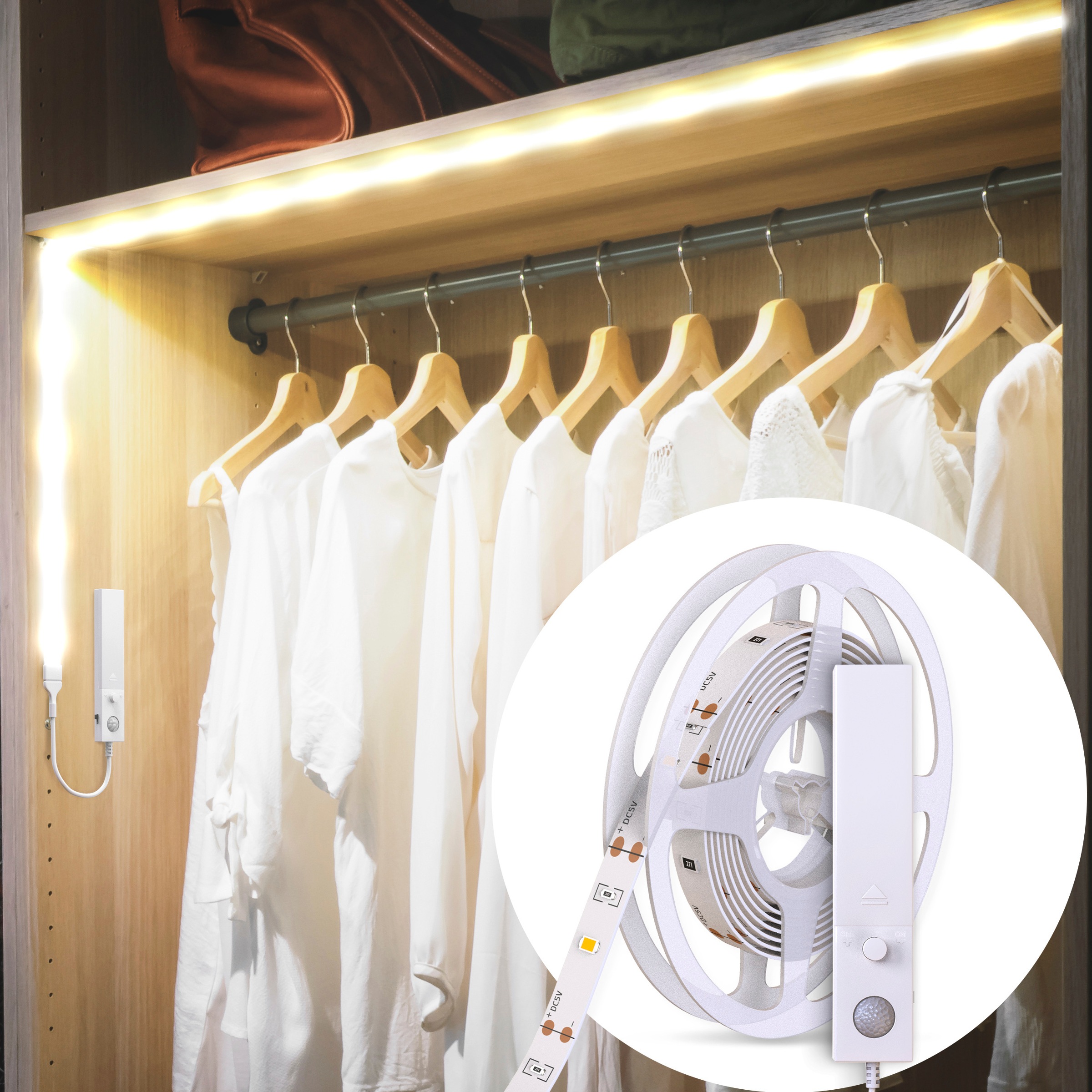 B.K.Licht LED Stripe, LED Band 1 Meter,  30 x LED, 2 Watt, 4.000K,  für 4 x 1,5V Batterien (Lief. ohne Batterien) , inkl. Bewegungsmelder, An/Aus-Funktion, LED Band kürzbar