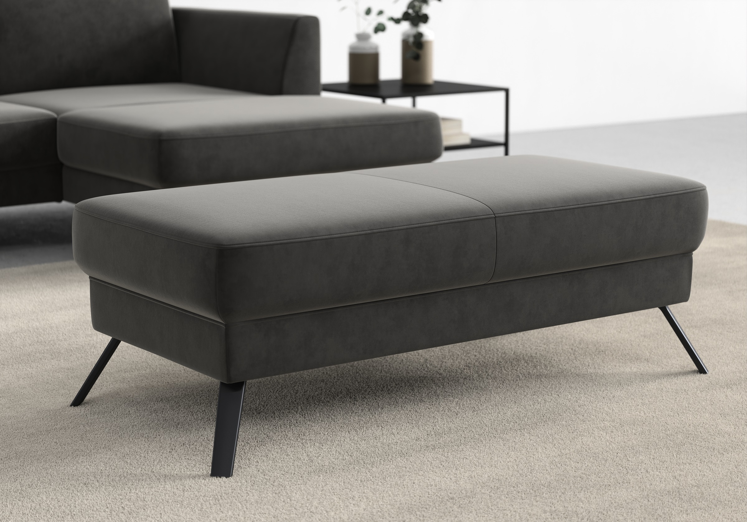 Hockerbank SIT & MORE "Lindholm", grau (anthrazit), B:135cm H:48cm T:65cm, Hocker