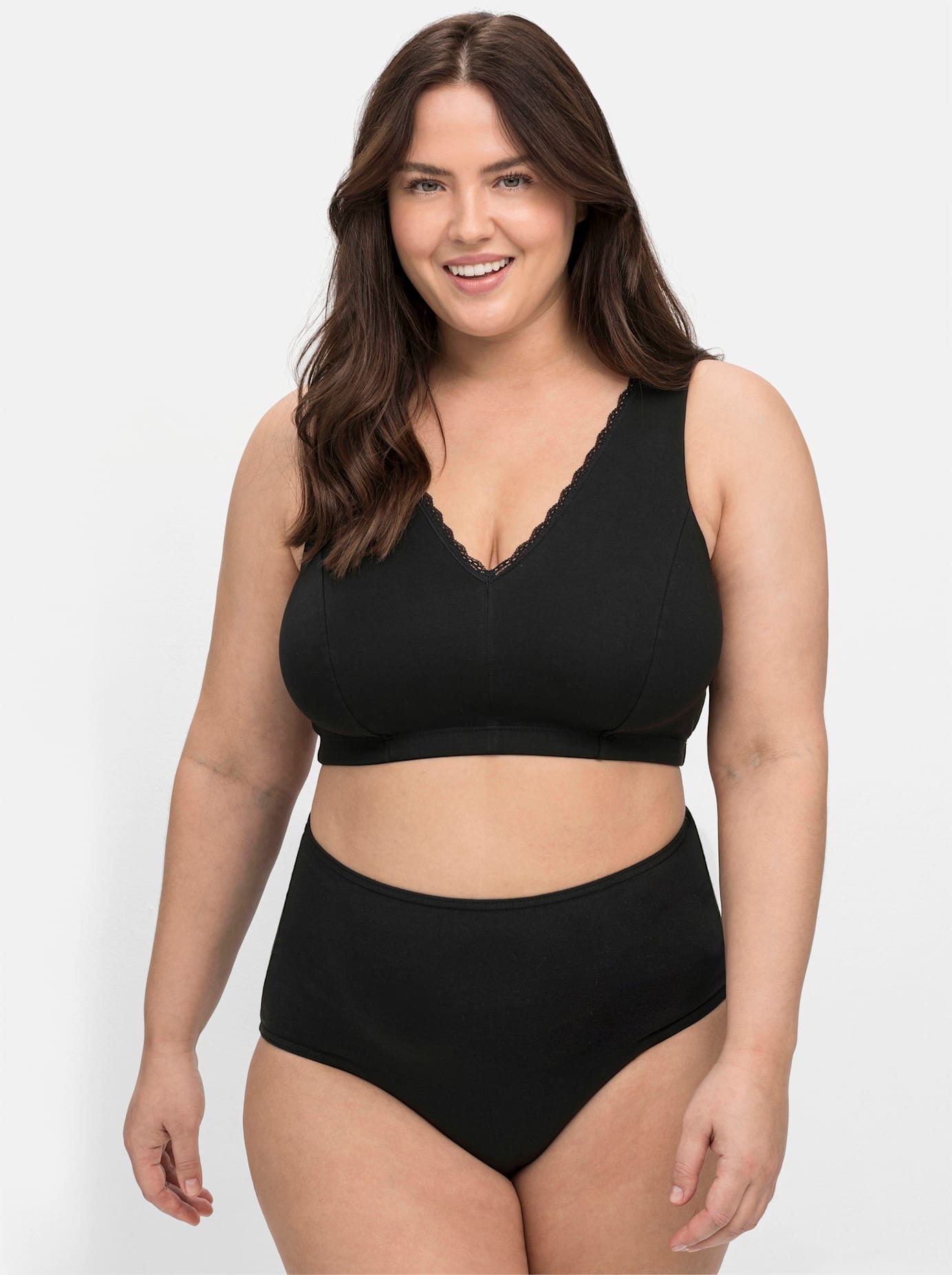 SHEEGO Damen Bügelloser BH, Gr. 110, schwarz-weiß, 95% Baumwolle, 5% Elasthan, BHs