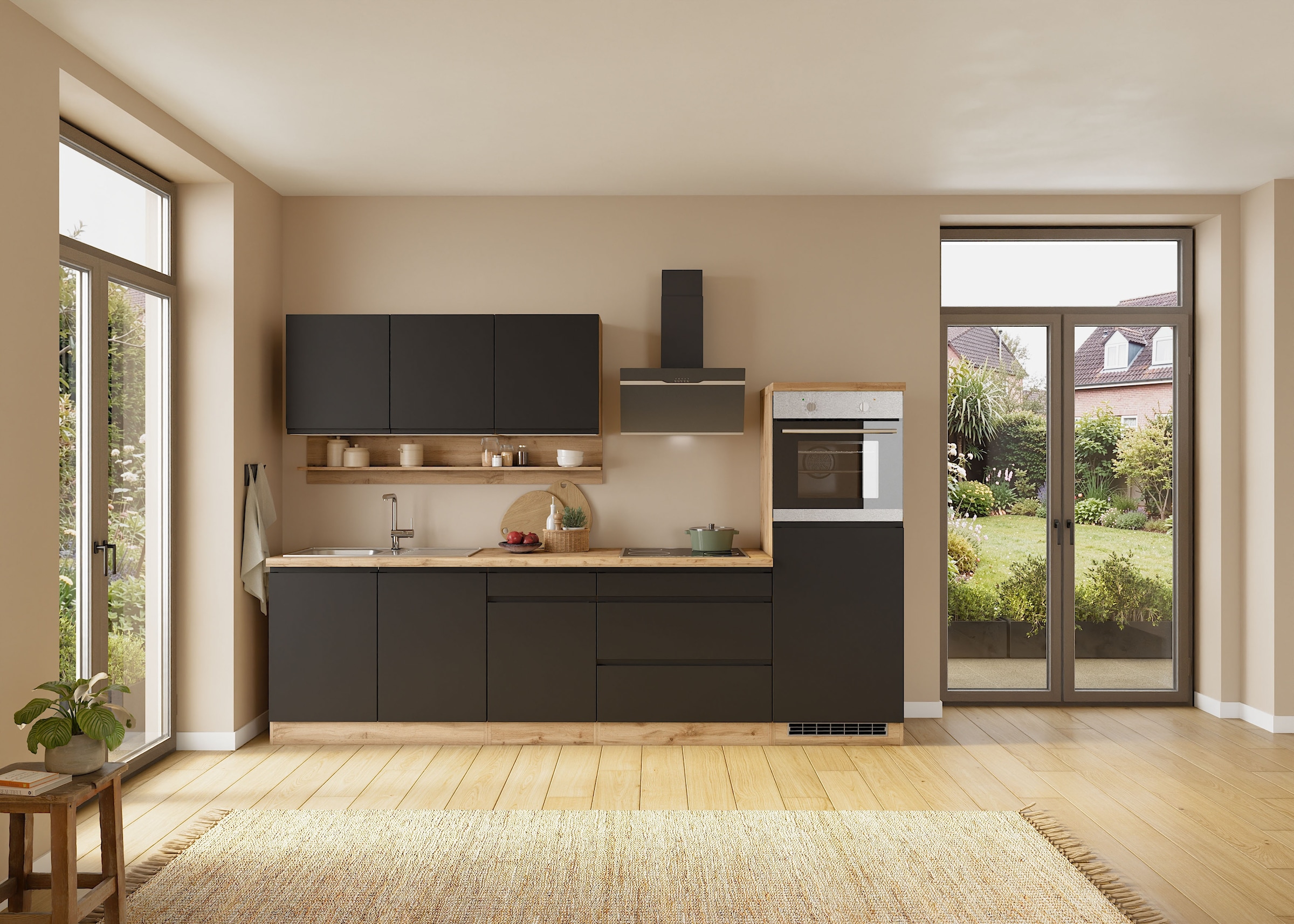 KOCHSTATION Küchenzeile »KS-Virginia,neu in verbesserter Ausführung« Arbeitsplatte 38 mm stark, Stauraum, Softclose,  Breite 290, Soft-Close-Funktion, ohne E-Geräte