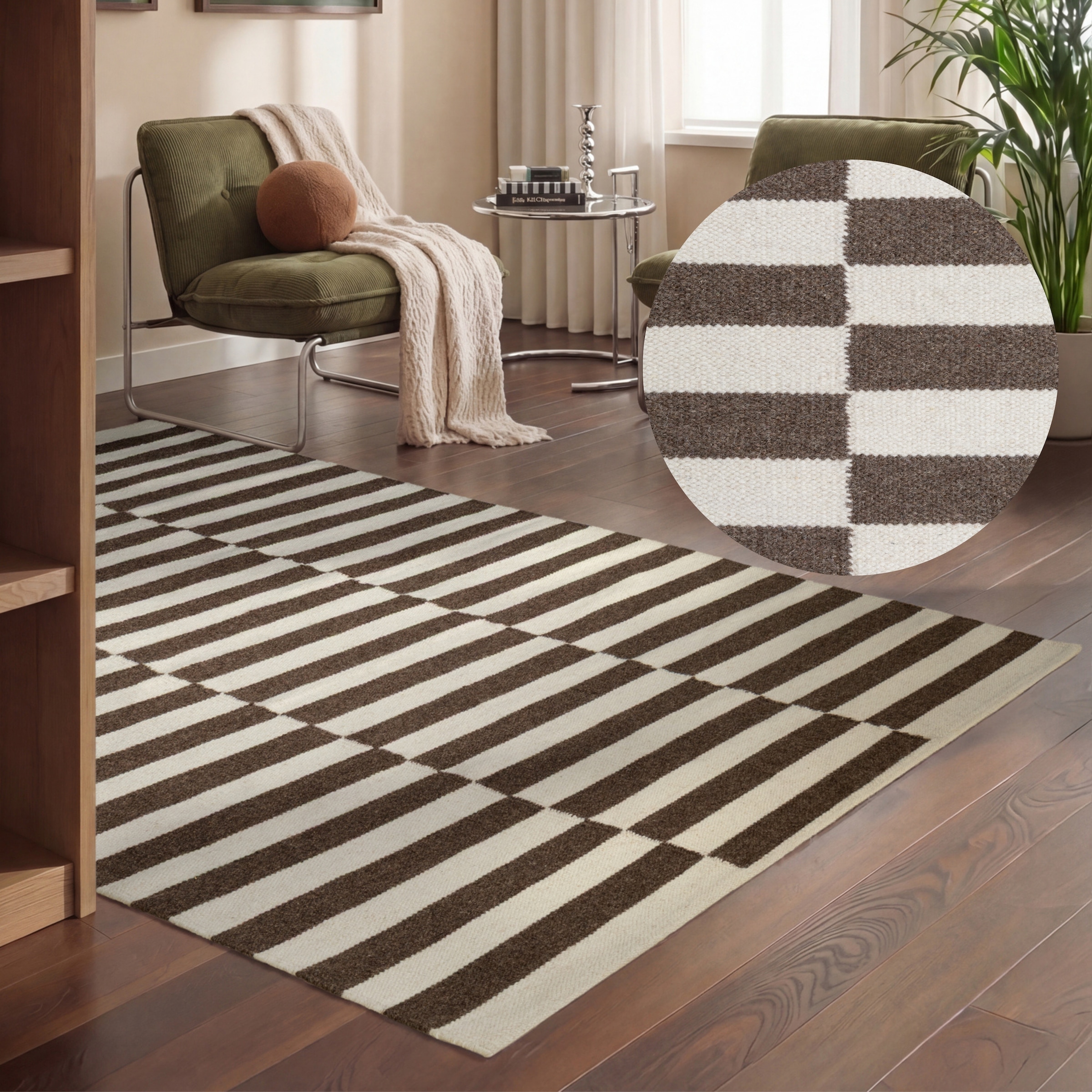 HANSE Home Wollteppich "Vika, schwarz-weiss" rechteckig 5 mm Höhe Handgewebt, Wolle, Natur, Läufer, Wohnzimmer, Schlafzimmer, Streifen