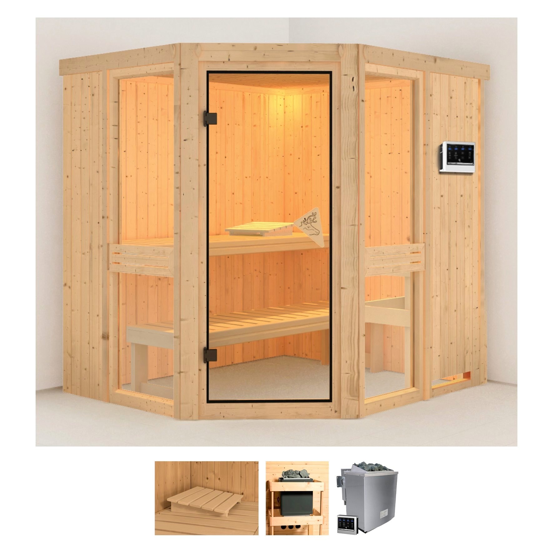 Karibu Sauna "Aline 1" Set, Ofen 9 kW Bio externe Strg easy