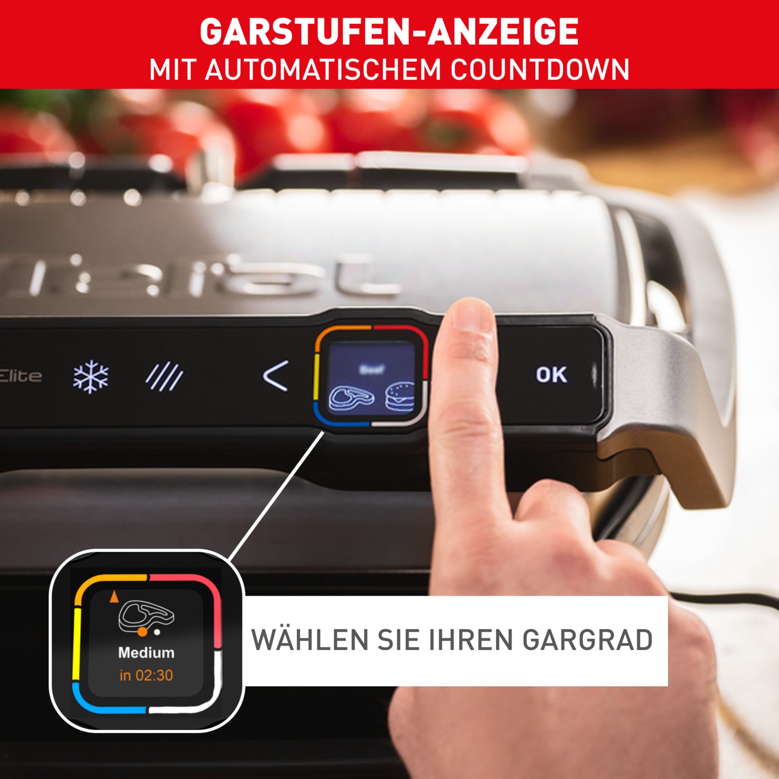 Tefal Kontaktgrill »GC750D OptiGrill Elite«, 2000 W, 12 Programme, intuitiver Sensor, Grillboost-Funktion, Rezeptbuch App
