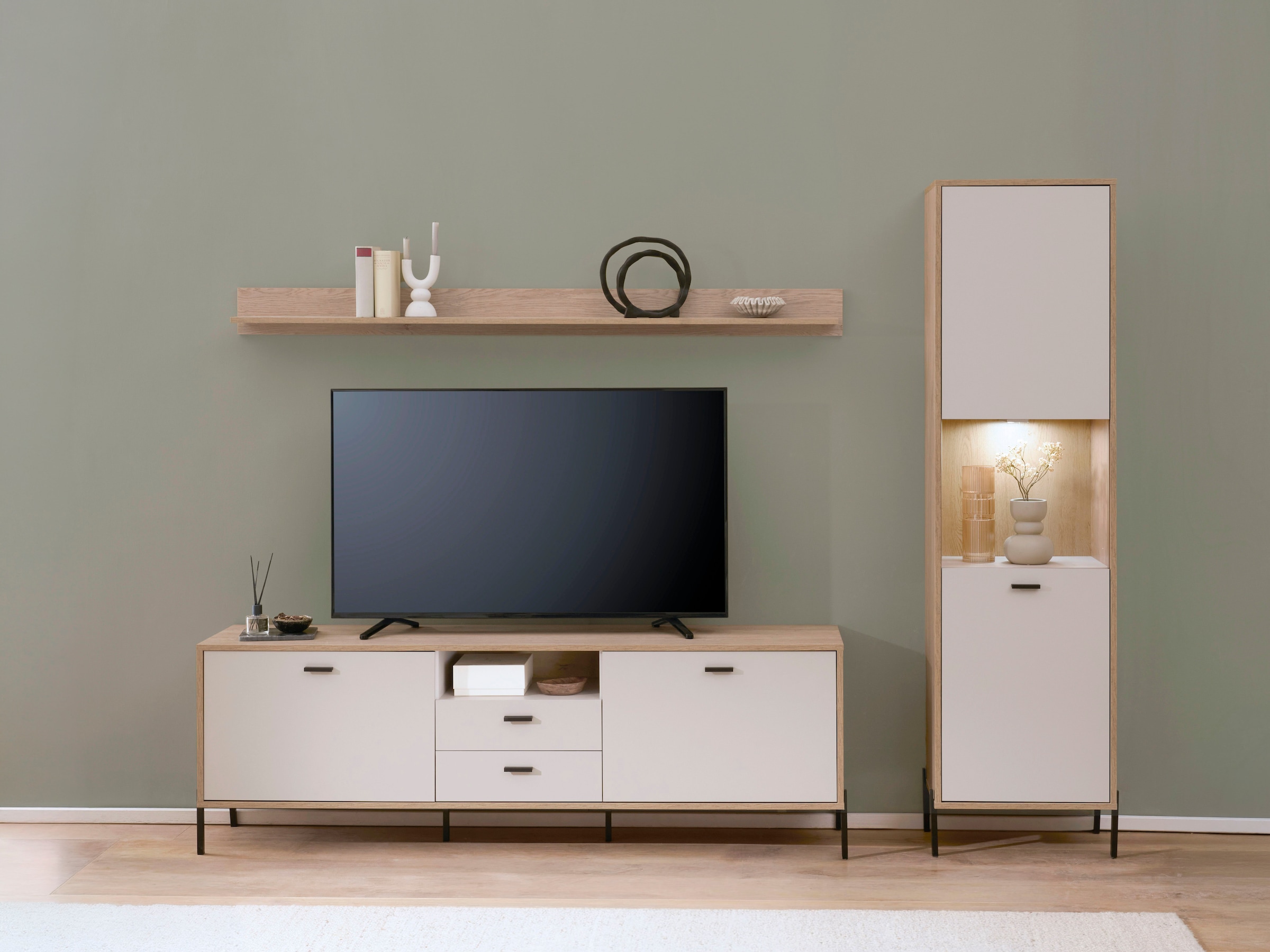 Home affaire Wohnwand »Fredericia, moderne Anbauwand, Komplettset in Kaschmir« Set, 3 Stk. tlg.