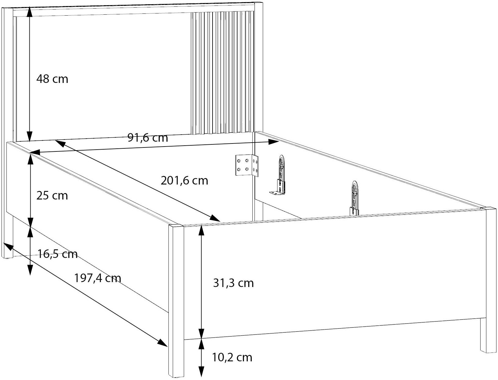 FORTE Bettgestell »Jytana« B/H/T 97,9/89,7/206,9 cm Liegefläche 90x200 cm