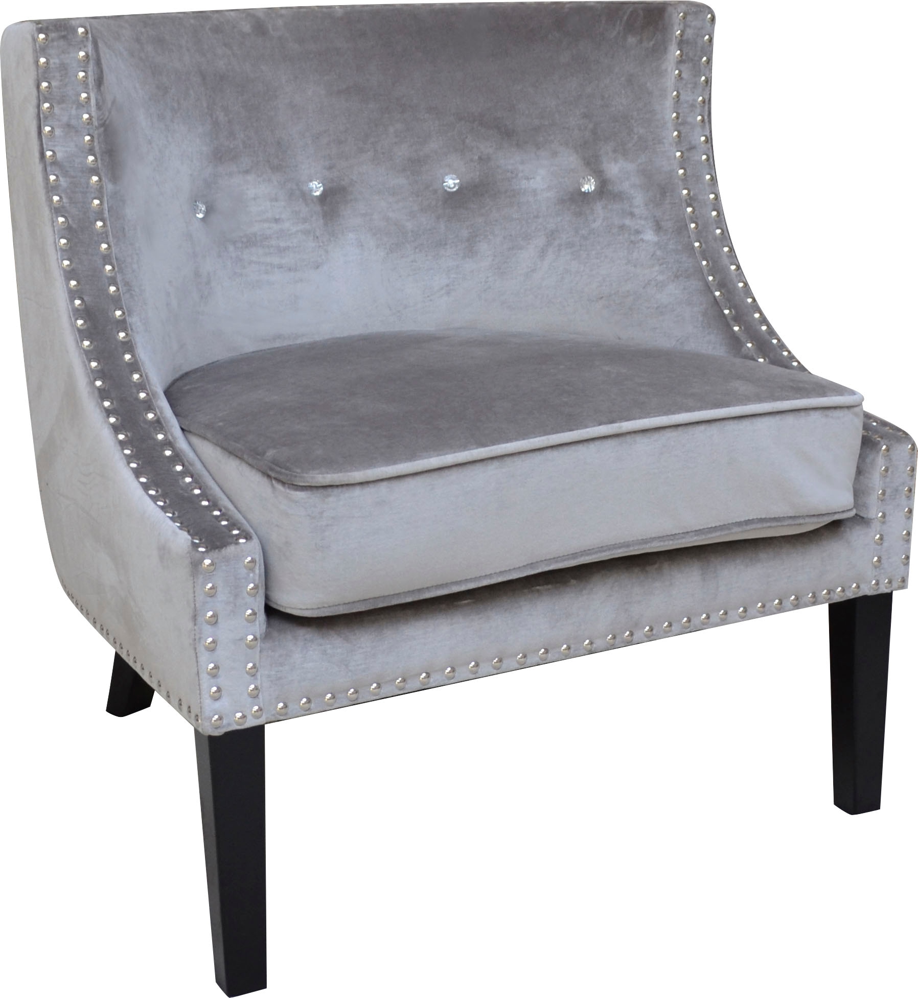 Leonique Sessel »Lucy«, Sessel, Strassknöpfe, Ziernägel, silbergrauer Velourstoff, 71x76x76