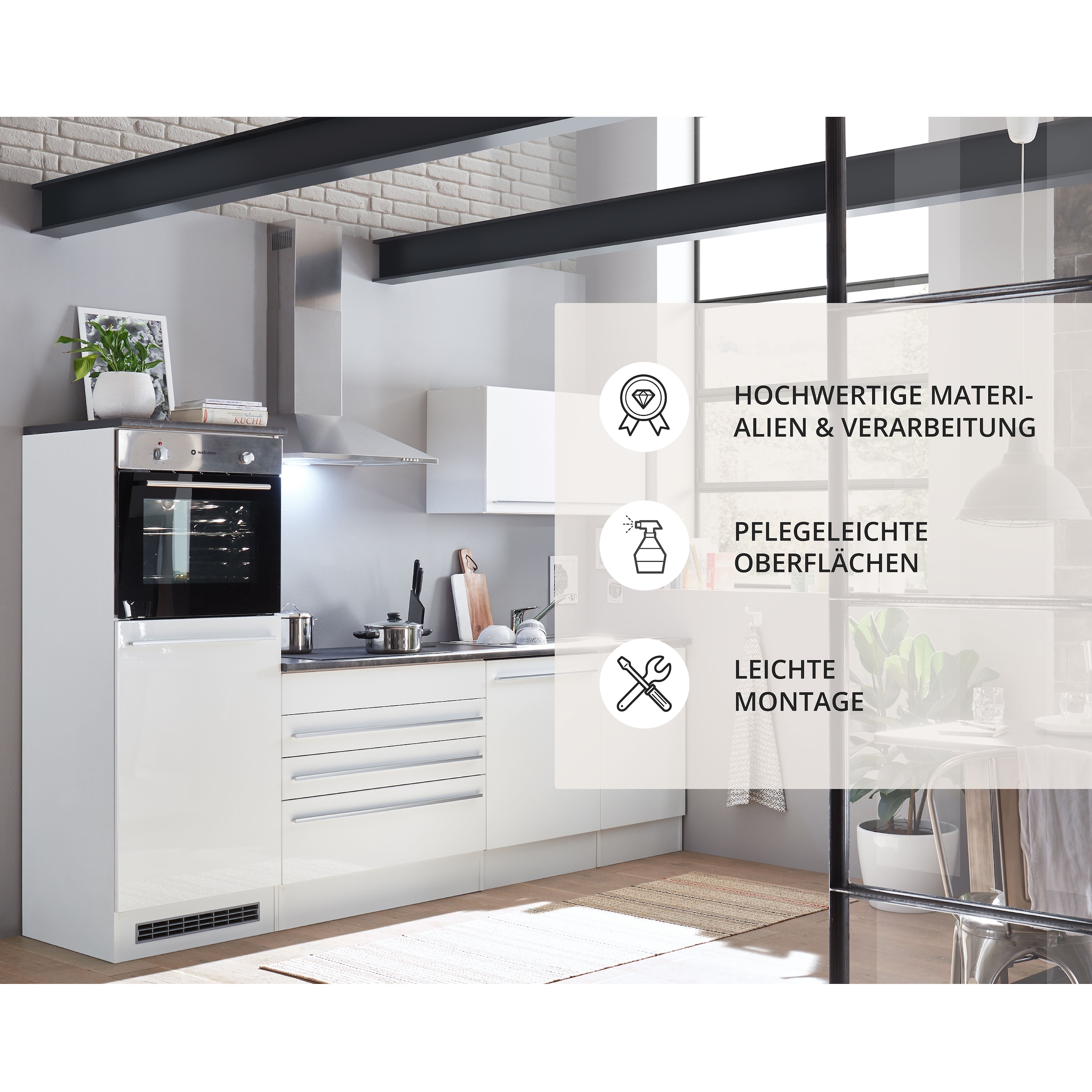 BASIC by Balculina Küchenzeile »Jazz«, Breite 260 cm, wahlweise mit E-Geräten