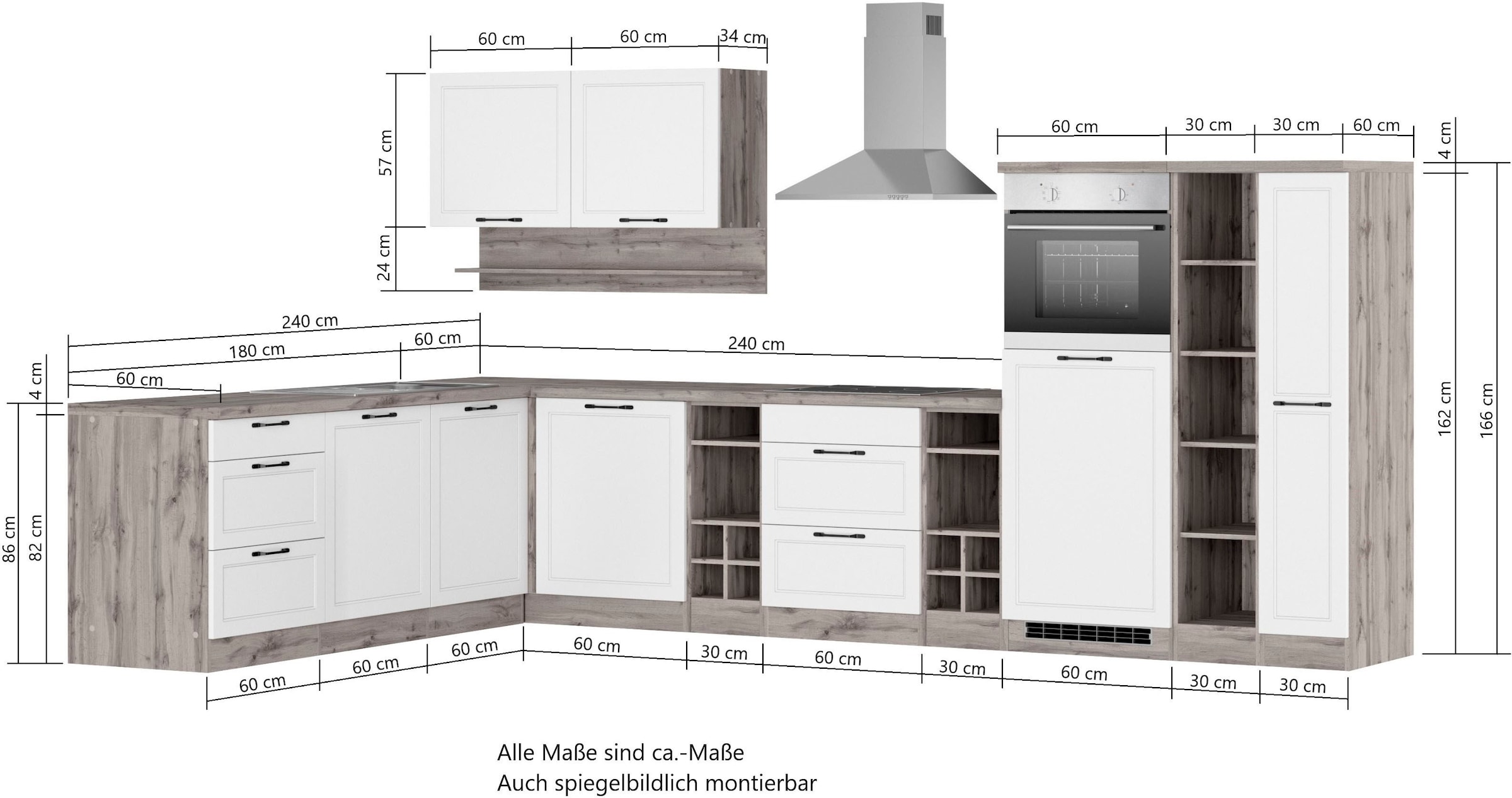 Kochstation Küche »KS-Lana«, Stellbreite 240/360 cm, wahlweise mit E-Geräten