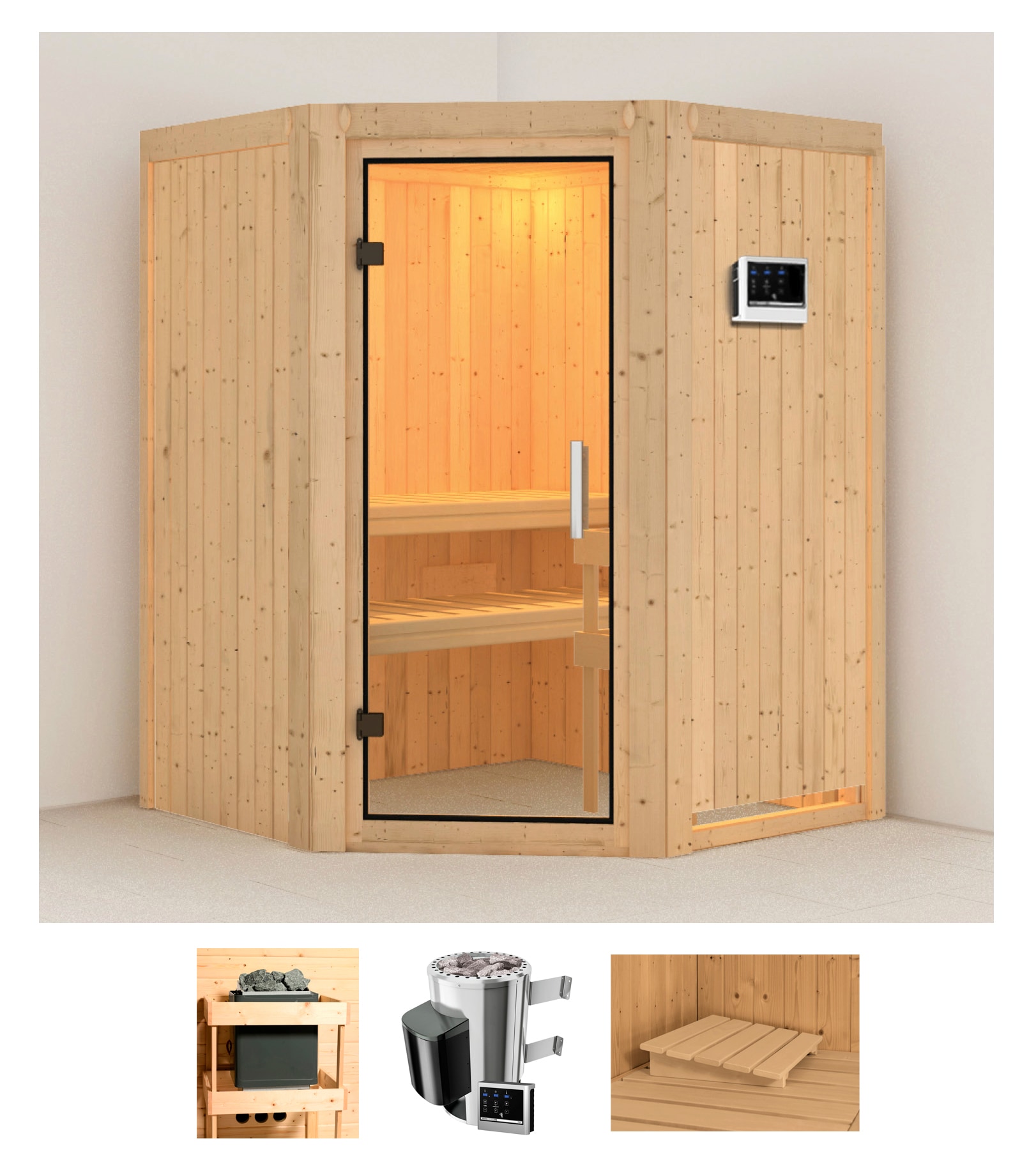 KARIBU Sauna "Nanna", Saunaofen, externe Steuerung, 3,6 kW, beige, Saunen, Ofen 3,6 kW externe Strg.easy