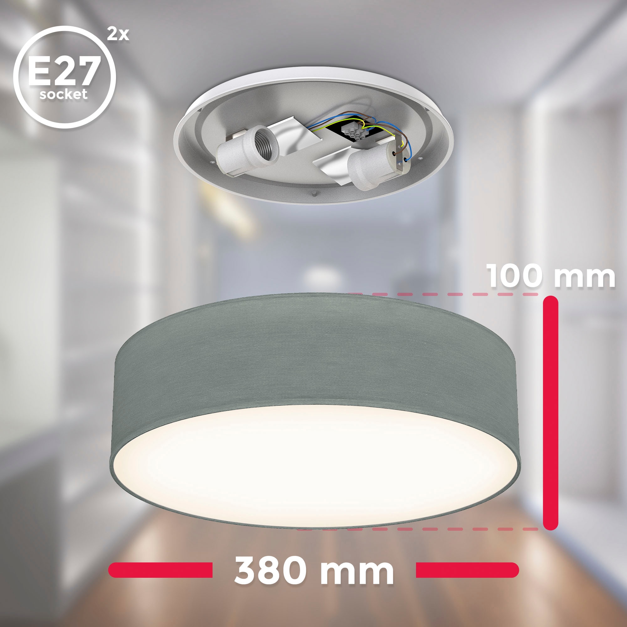 B.K.Licht Leuchten-Set, 2-teilig: Deckenlampe (E27, 2-flammig) + Tischleuchte (E14 dimmbar, 1-flammig), Lieferung ohne Leuchtmittel